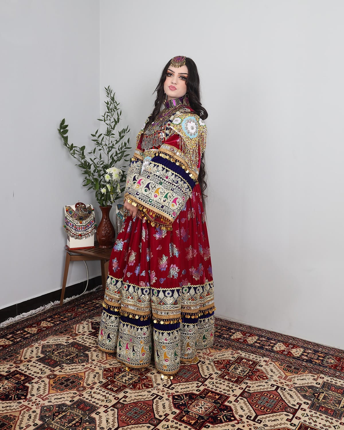 Genda Afghan Dress-Hand Embroidered Velvet Fabric - Wedding & Cultural Occasions