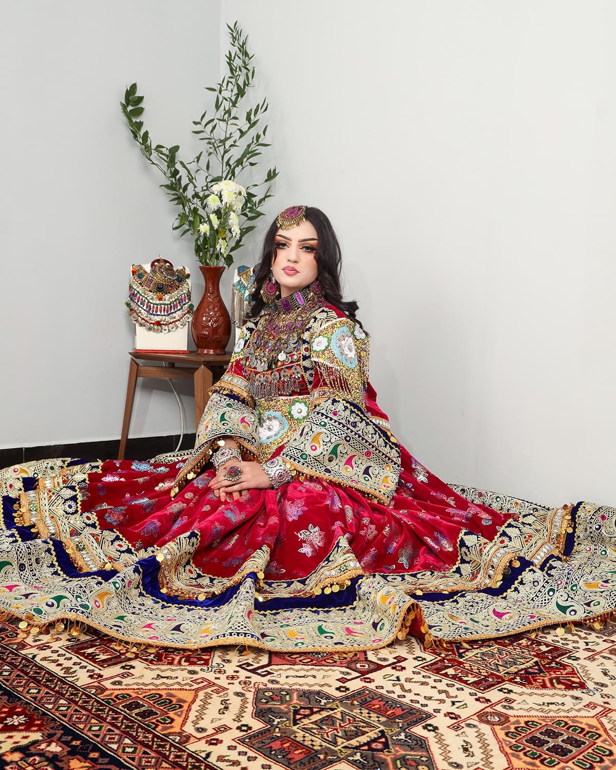 Genda Afghan Dress-Hand Embroidered Velvet Fabric - Wedding & Cultural Occasions
