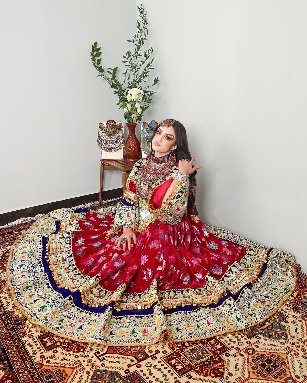 Genda Afghan Dress-Hand Embroidered Velvet Fabric - Wedding & Cultural Occasions