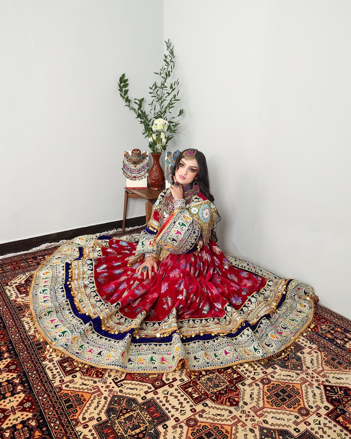 Genda Afghan Dress-Hand Embroidered Velvet Fabric - Wedding & Cultural Occasions