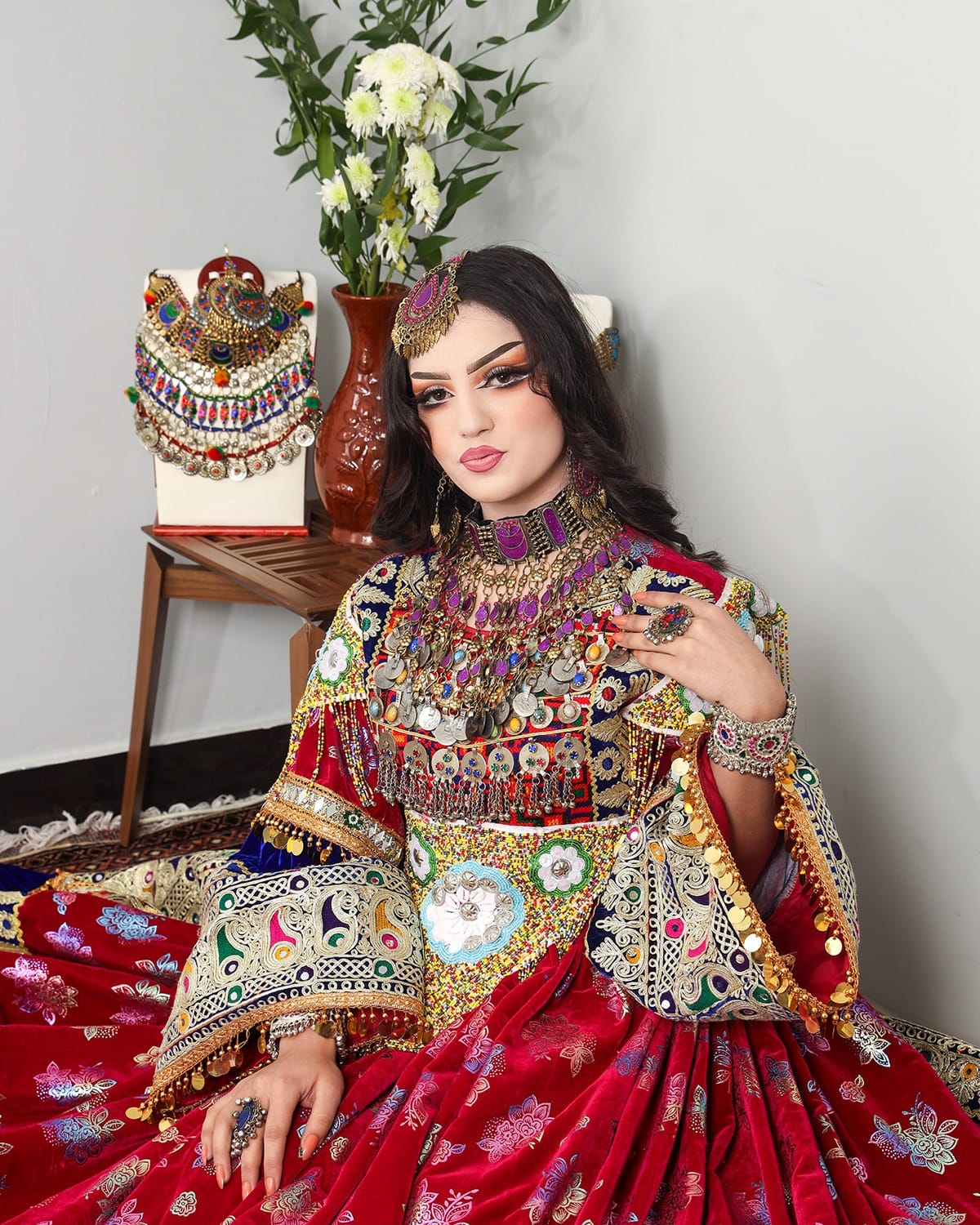 Genda Afghan Dress-Hand Embroidered Velvet Fabric - Wedding & Cultural Occasions
