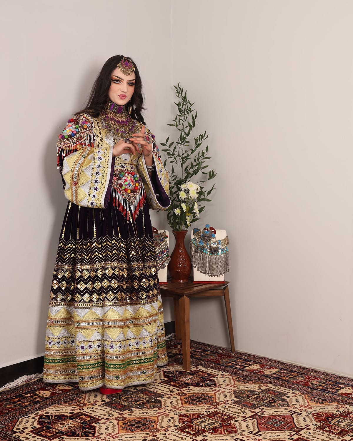 Luxury Afghan Genda Afghan Dress -Hand Embroidered Velvet Fabric-Wedding & Cultural Occasions