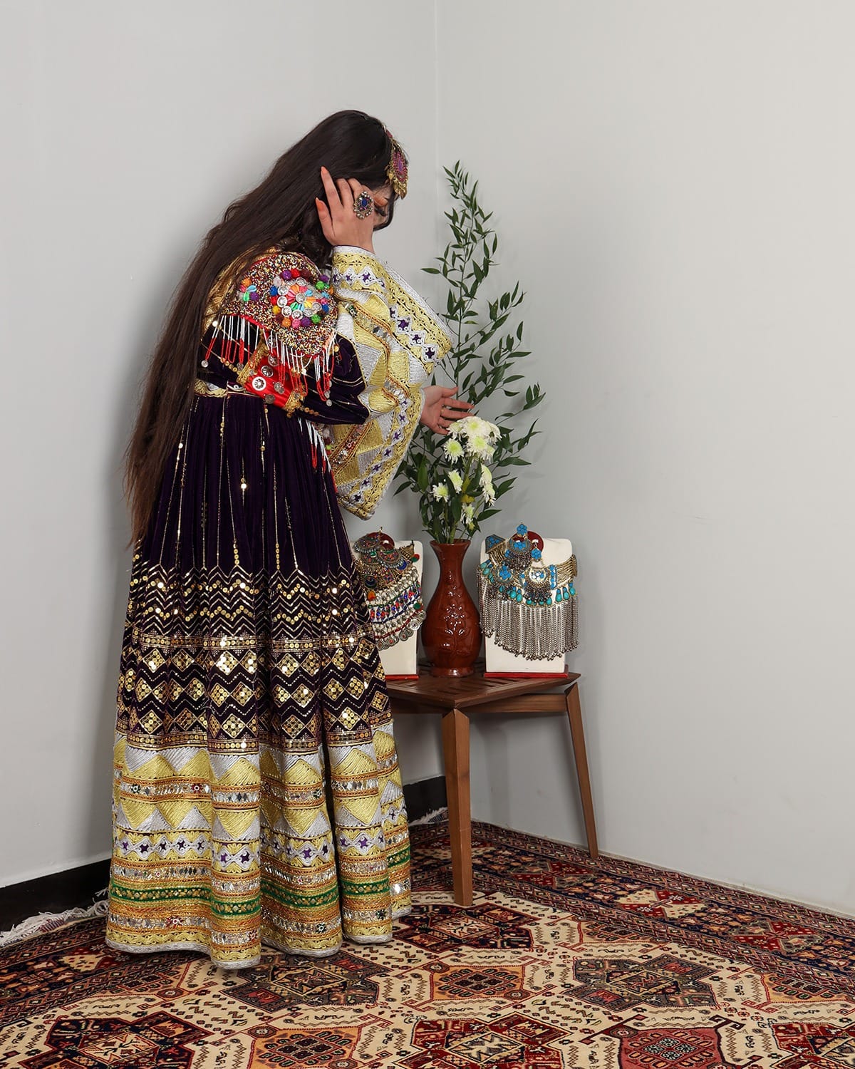Luxury Afghan Genda Afghan Dress -Hand Embroidered Velvet Fabric-Wedding & Cultural Occasions