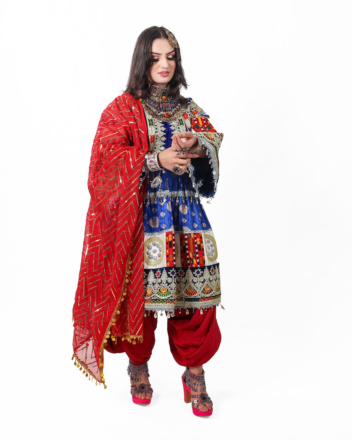 Afghan Dress with Handcrafted Banarsi Embroidery – Traditional Afghan Dress