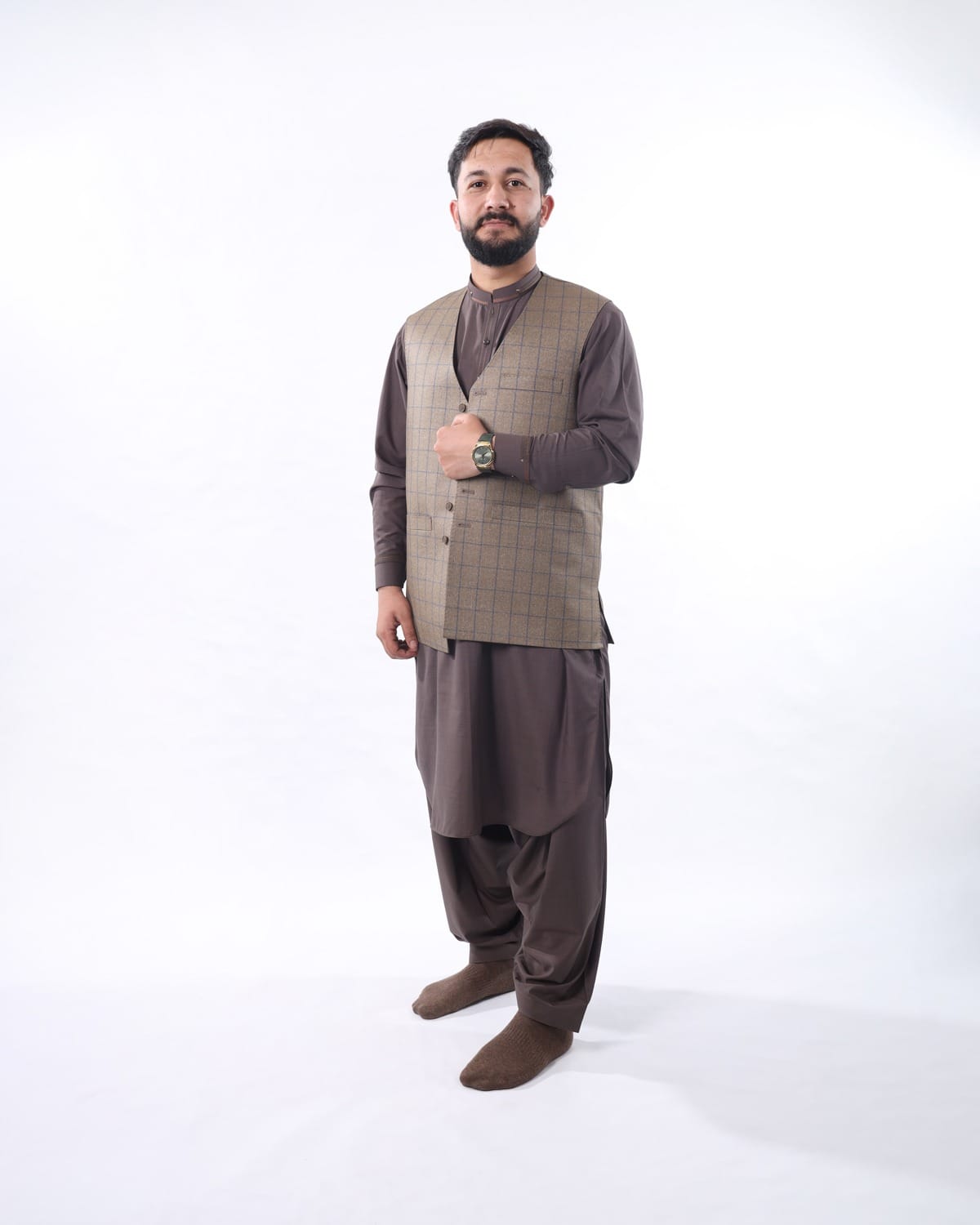 Classic Handmade Men’s Waistcoat – Traditional Brown Formal Vest for Wedding & Cultural Wear