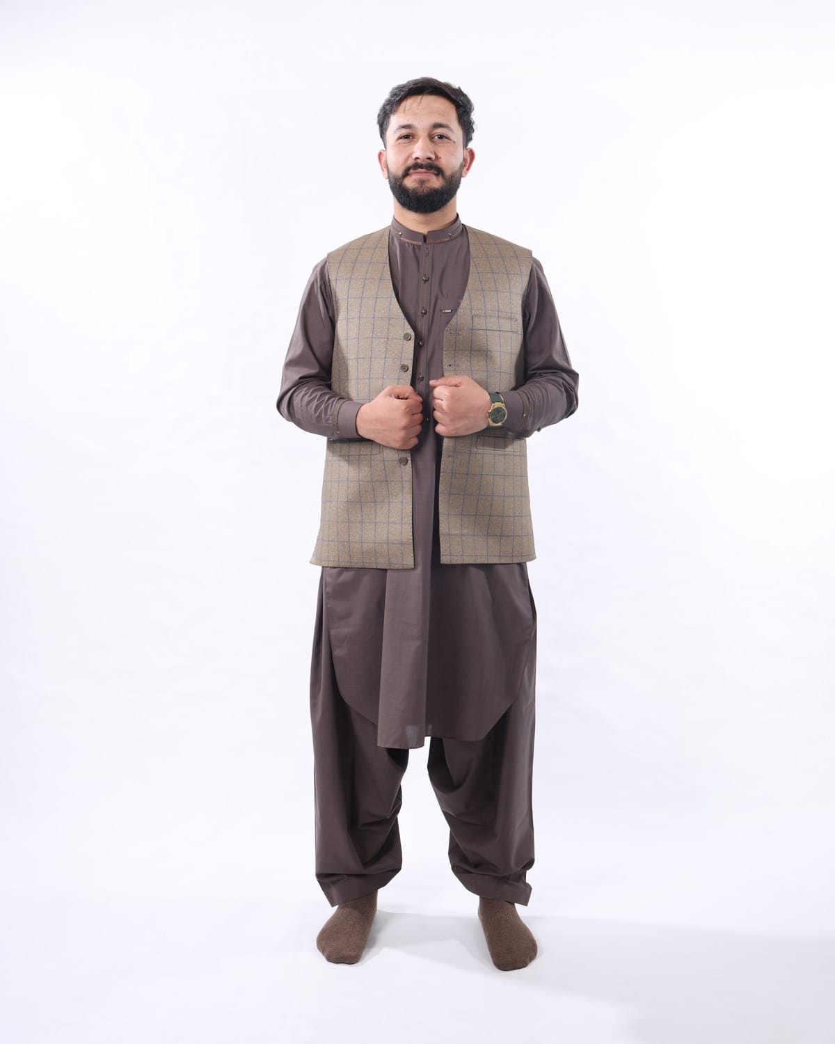 Classic Handmade Men’s Waistcoat – Traditional Brown Formal Vest for Wedding & Cultural Wear