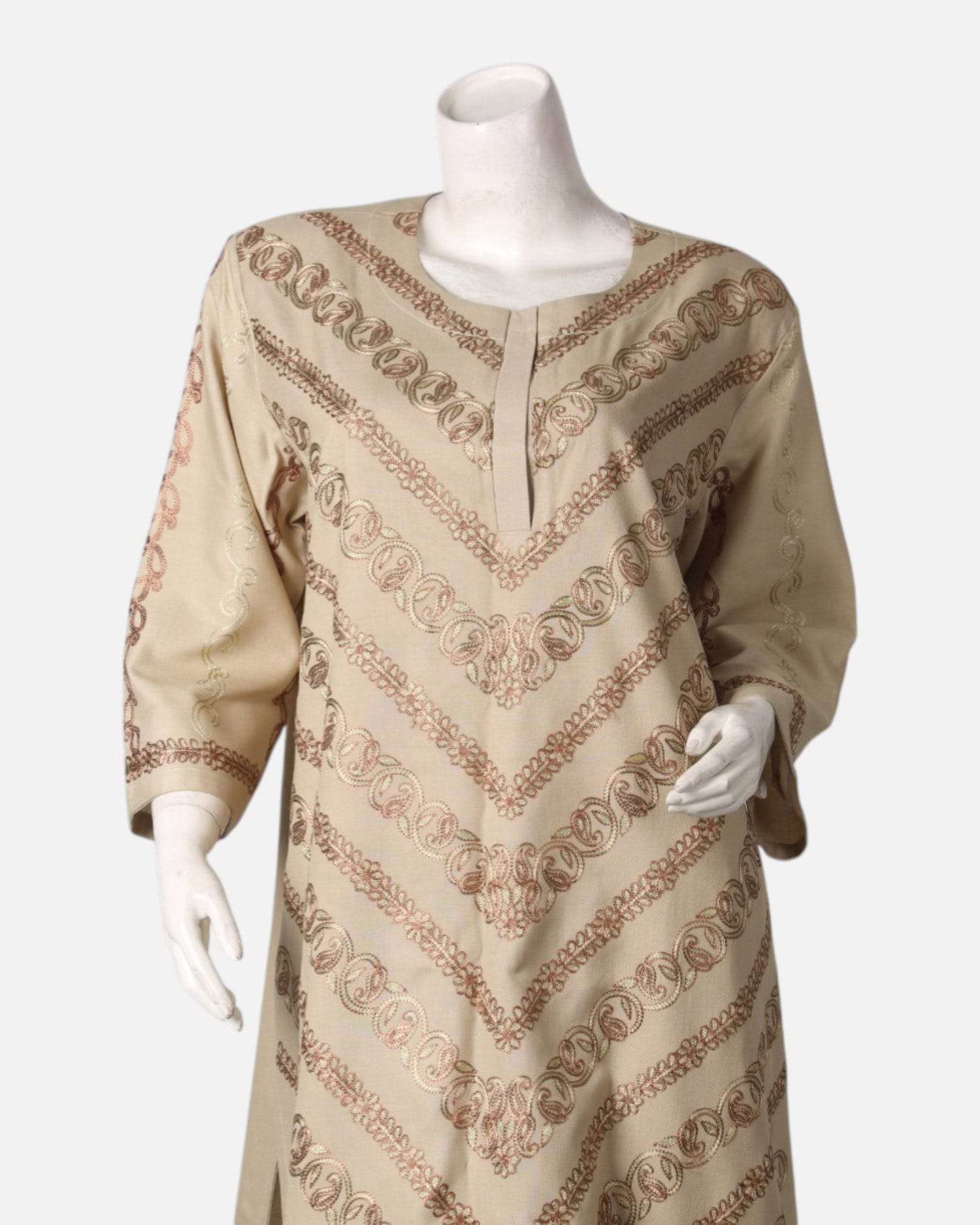 Traditional Afghan Women Dress Set – Elegant Beige Outfit with Shawl and Pants