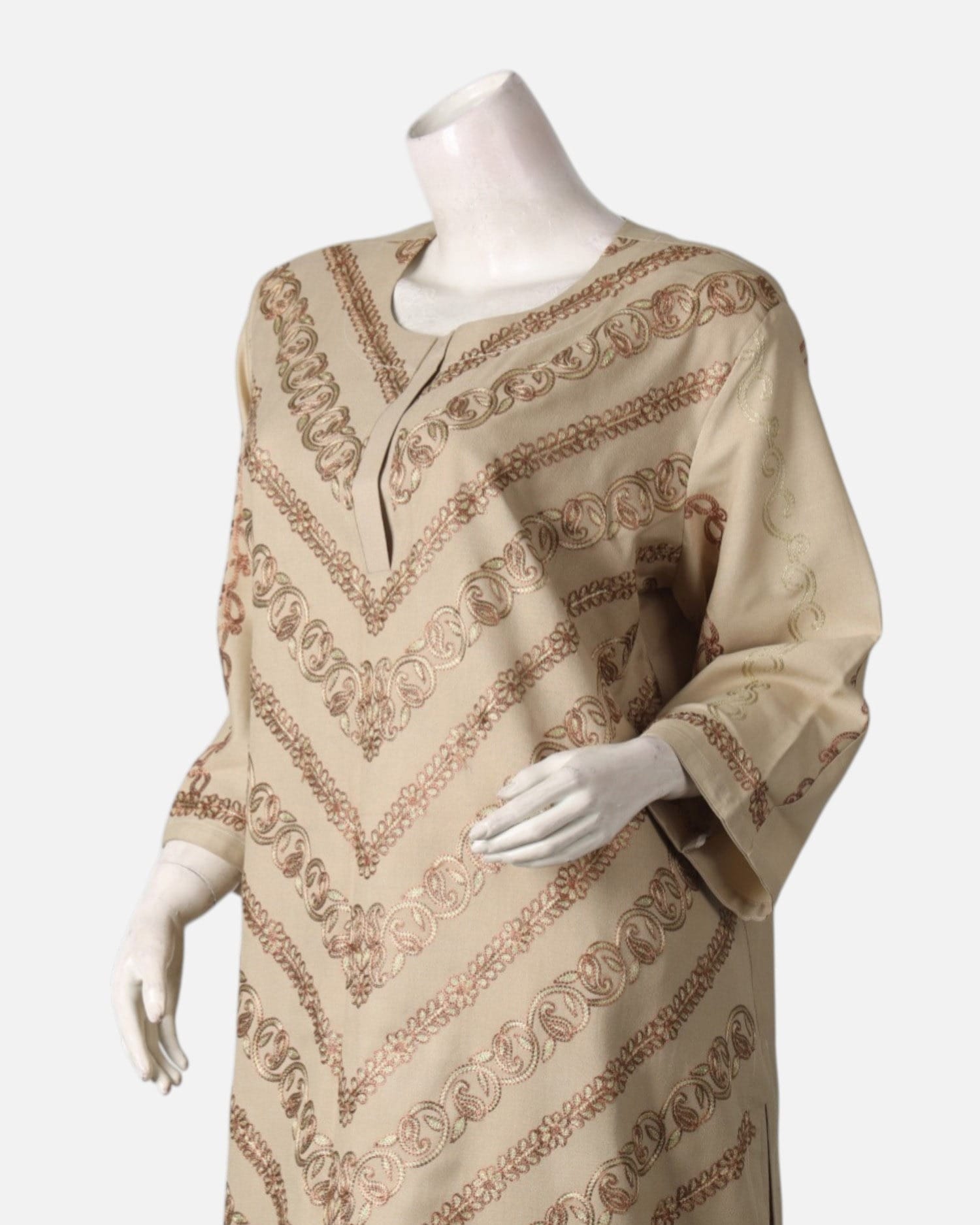 Traditional Afghan Women Dress Set – Elegant Beige Outfit with Shawl and Pants