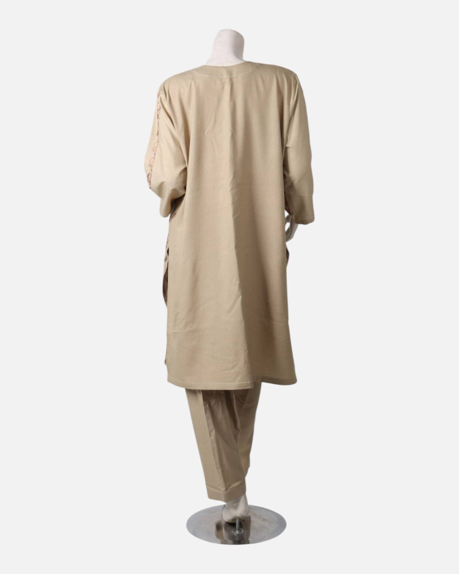 Traditional Afghan Women Dress Set – Elegant Beige Outfit with Shawl and Pants
