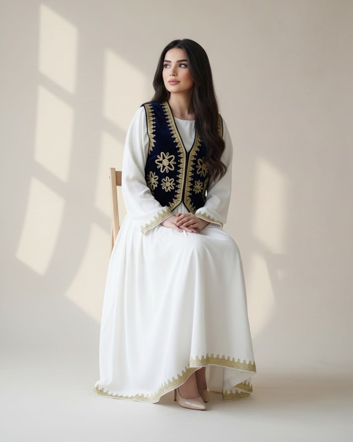 Afghan Long Dress with Embroidered Waistcoat – Traditional Two-Piece Outfit for Women