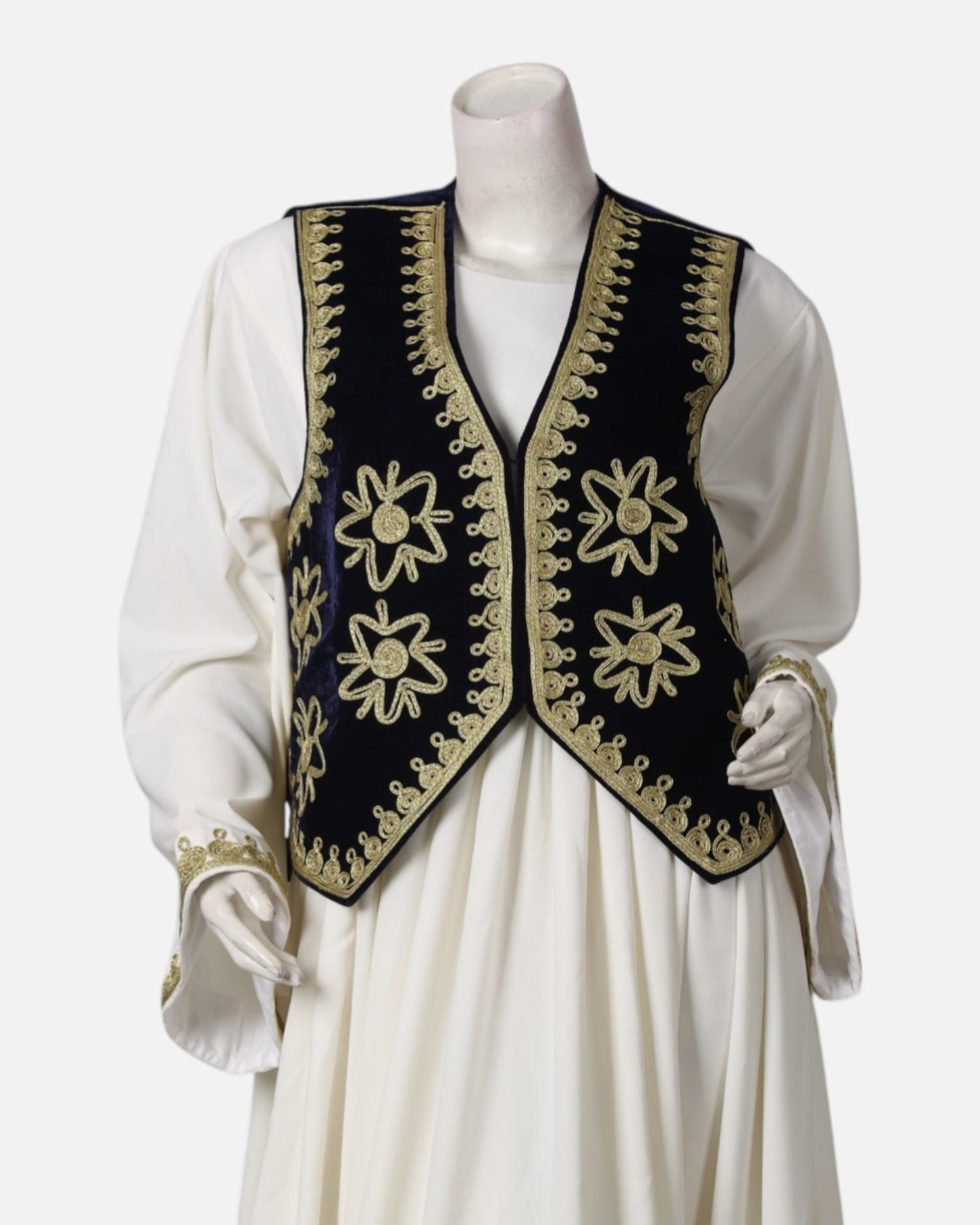 Afghan Long Dress with Embroidered Waistcoat – Traditional Two-Piece Outfit for Women