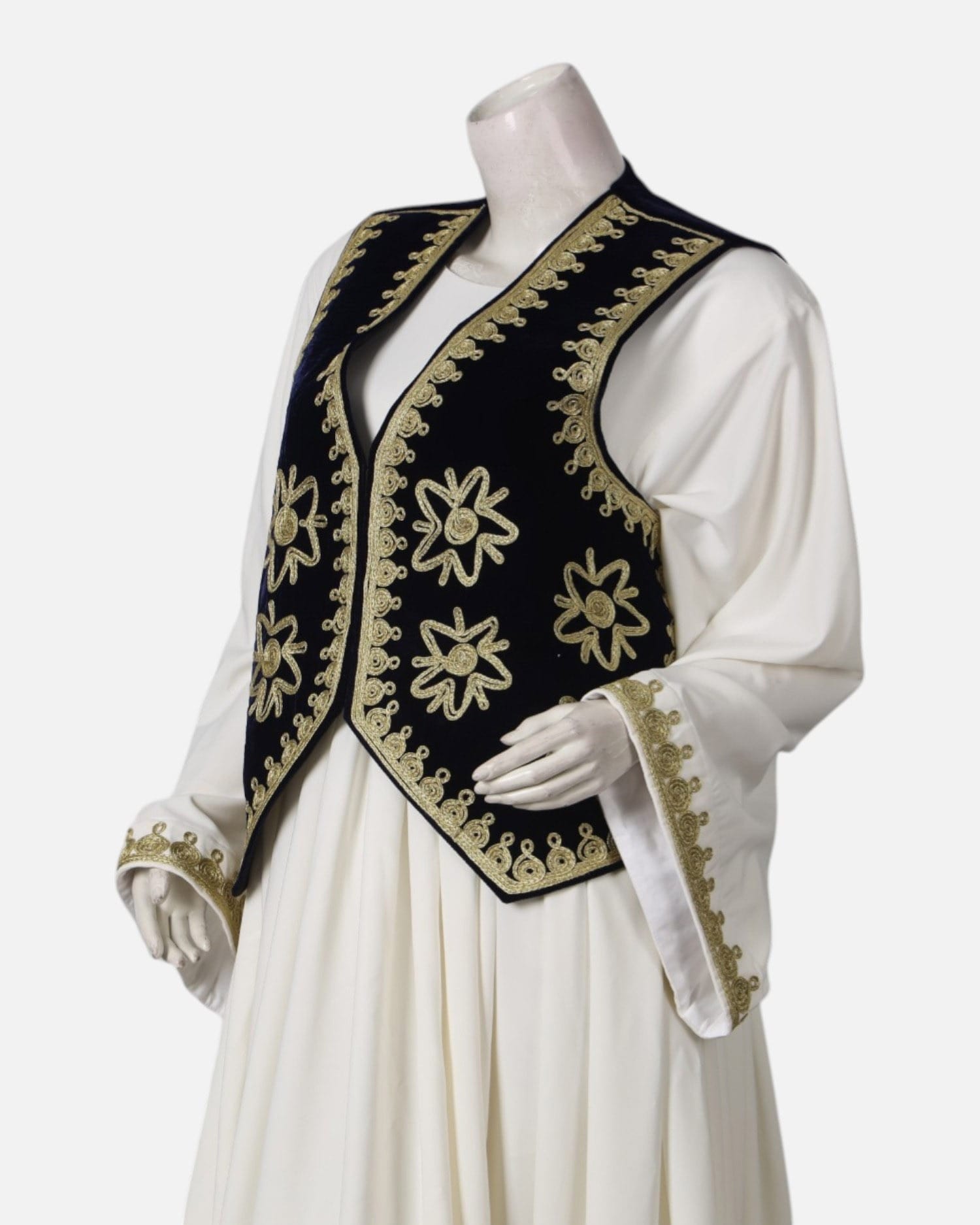 Afghan Long Dress with Embroidered Waistcoat – Traditional Two-Piece Outfit for Women