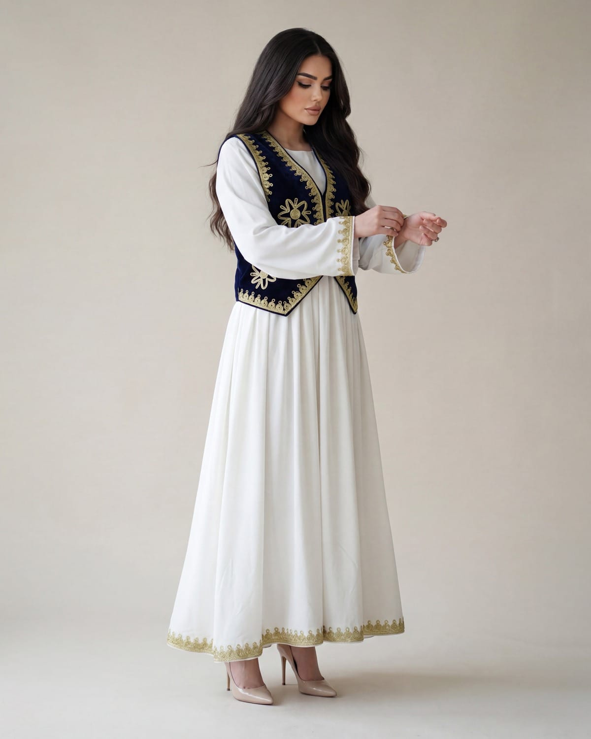 Afghan Long Dress with Embroidered Waistcoat – Traditional Two-Piece Outfit for Women