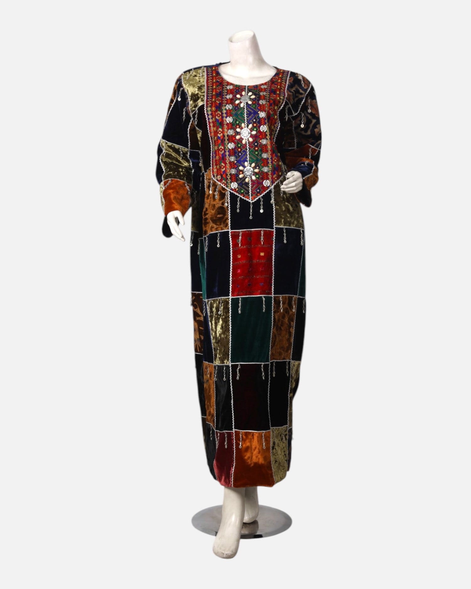 Luxury Afghan Velvet Silk Dress – Hand-Embroidered Qaraqi Design for Weddings
