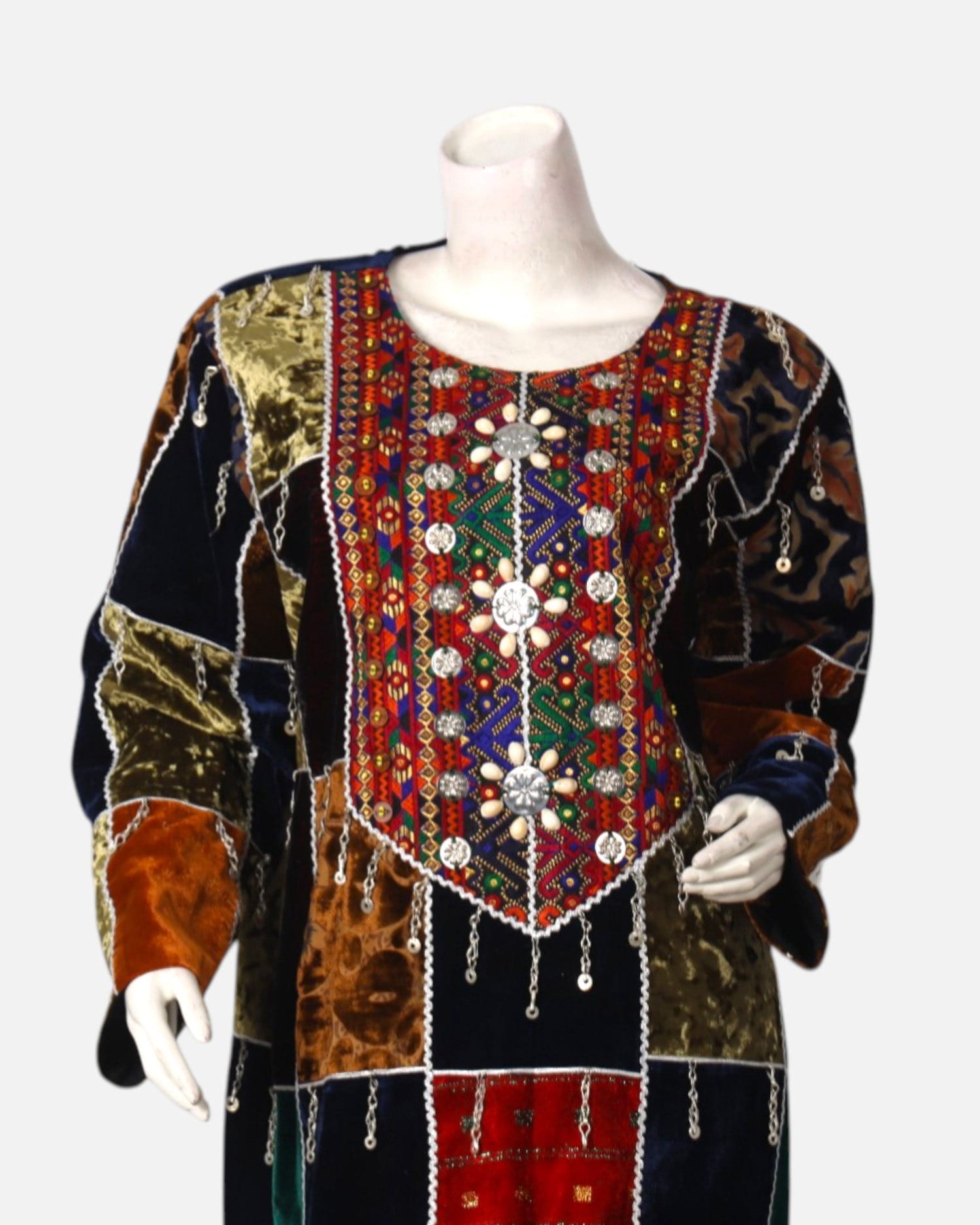 Luxury Afghan Velvet Silk Dress – Hand-Embroidered Qaraqi Design for Weddings
