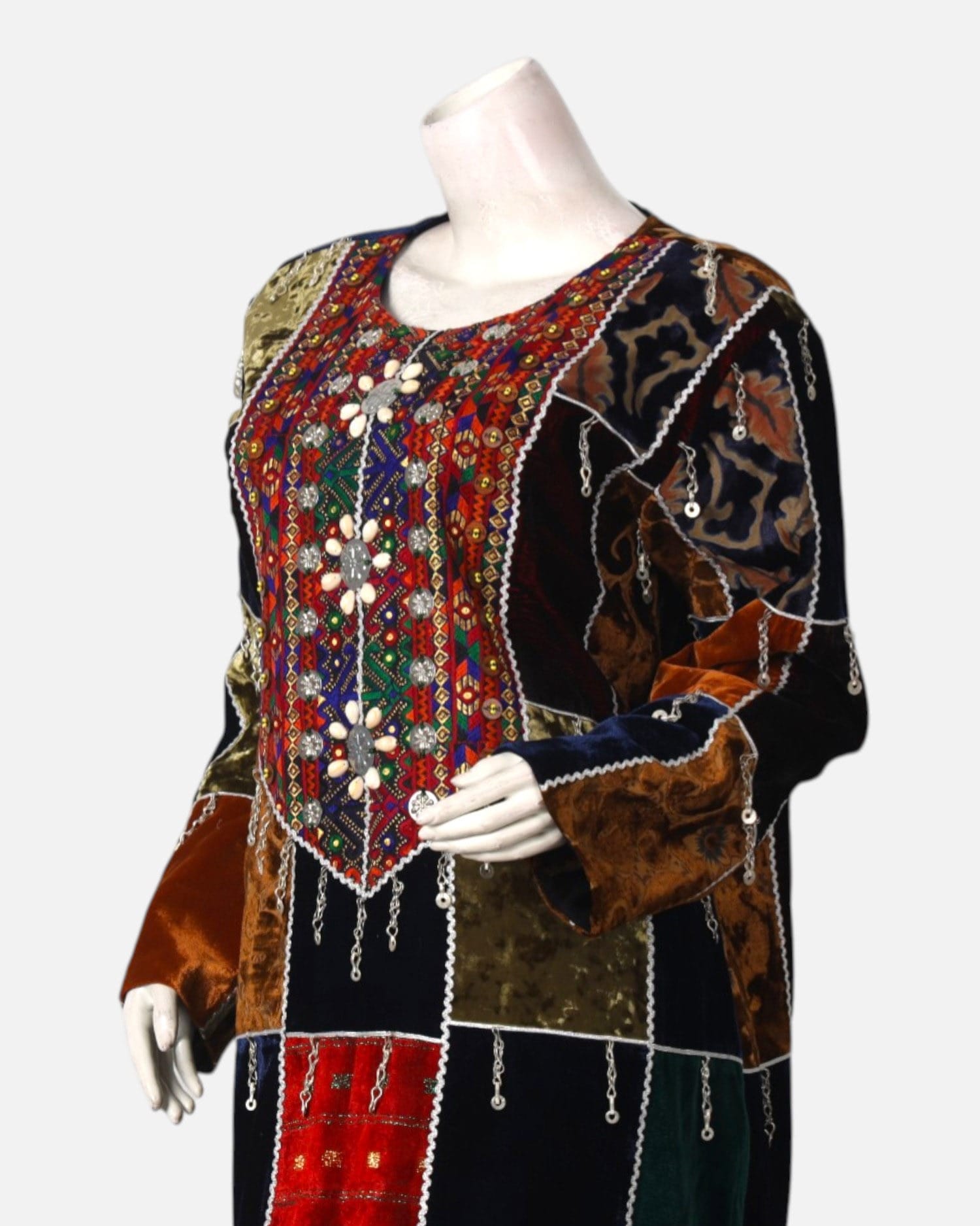 Luxury Afghan Velvet Silk Dress – Hand-Embroidered Qaraqi Design for Weddings