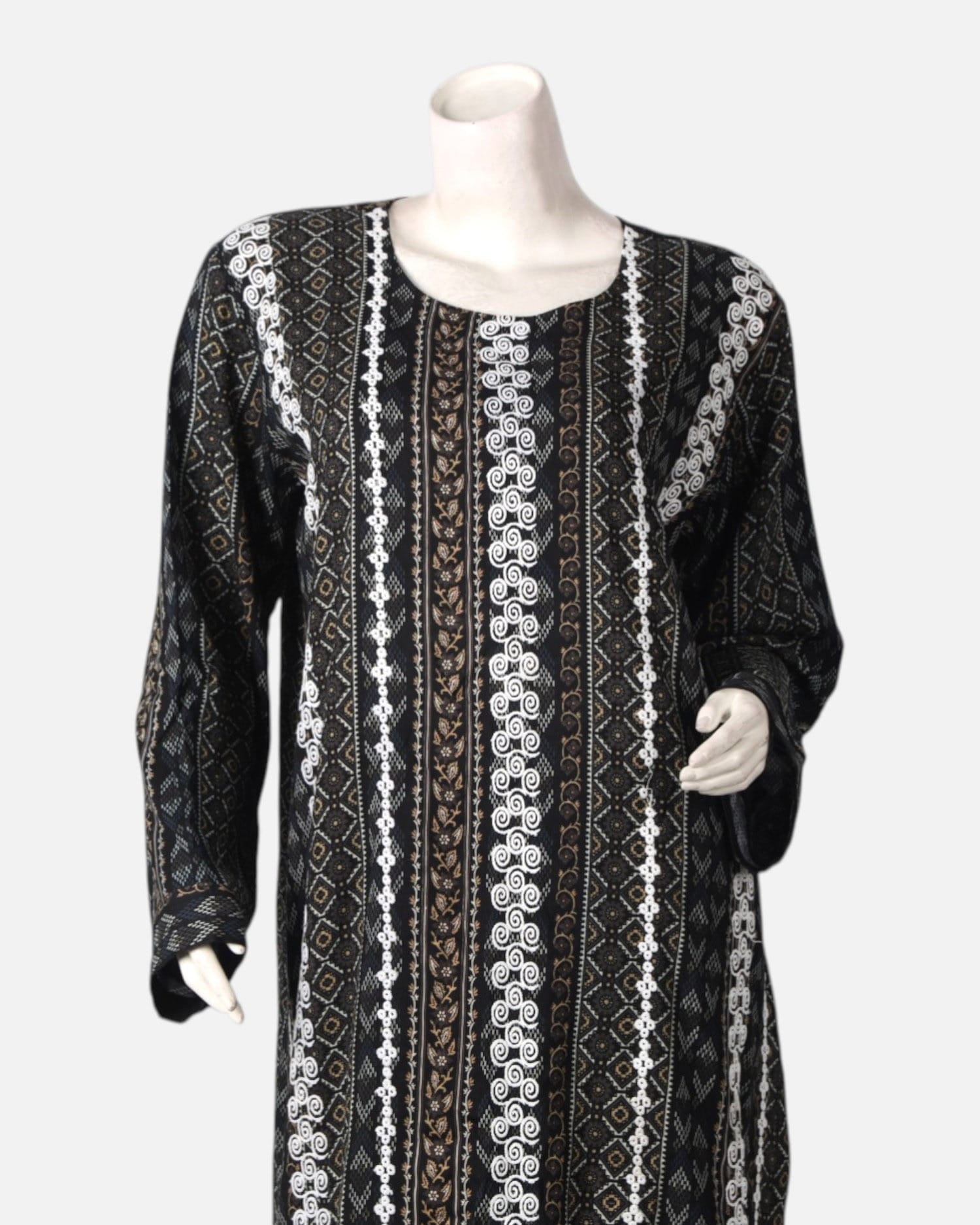 Afghan Black & White Punjabi Suit – 3 Piece Cotton Traditional Dress
