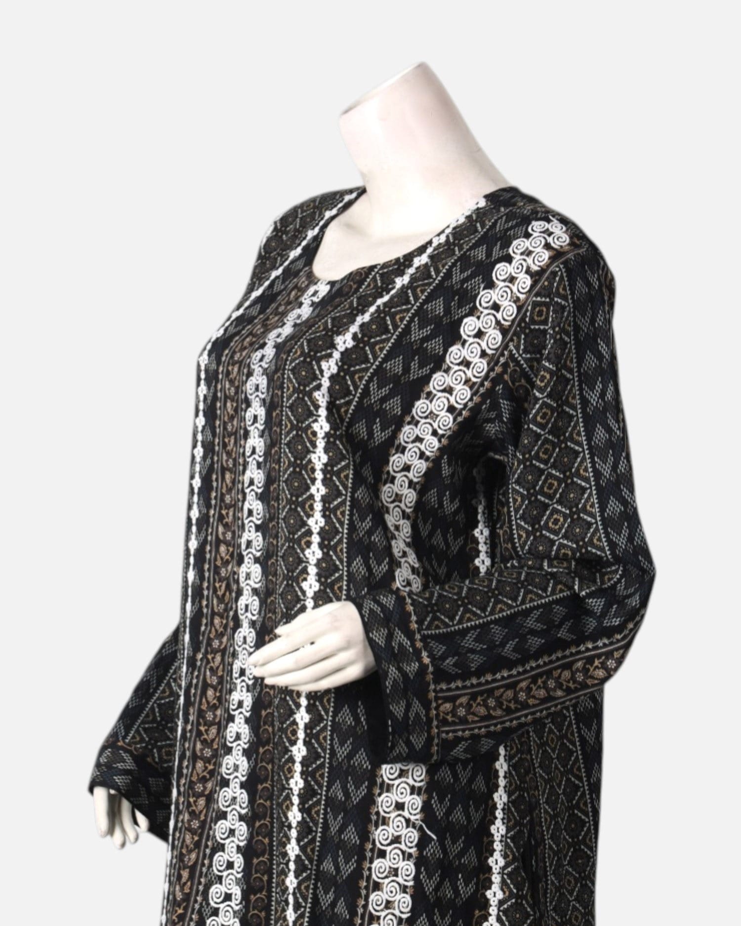 Afghan Black & White Punjabi Suit – 3 Piece Cotton Traditional Dress