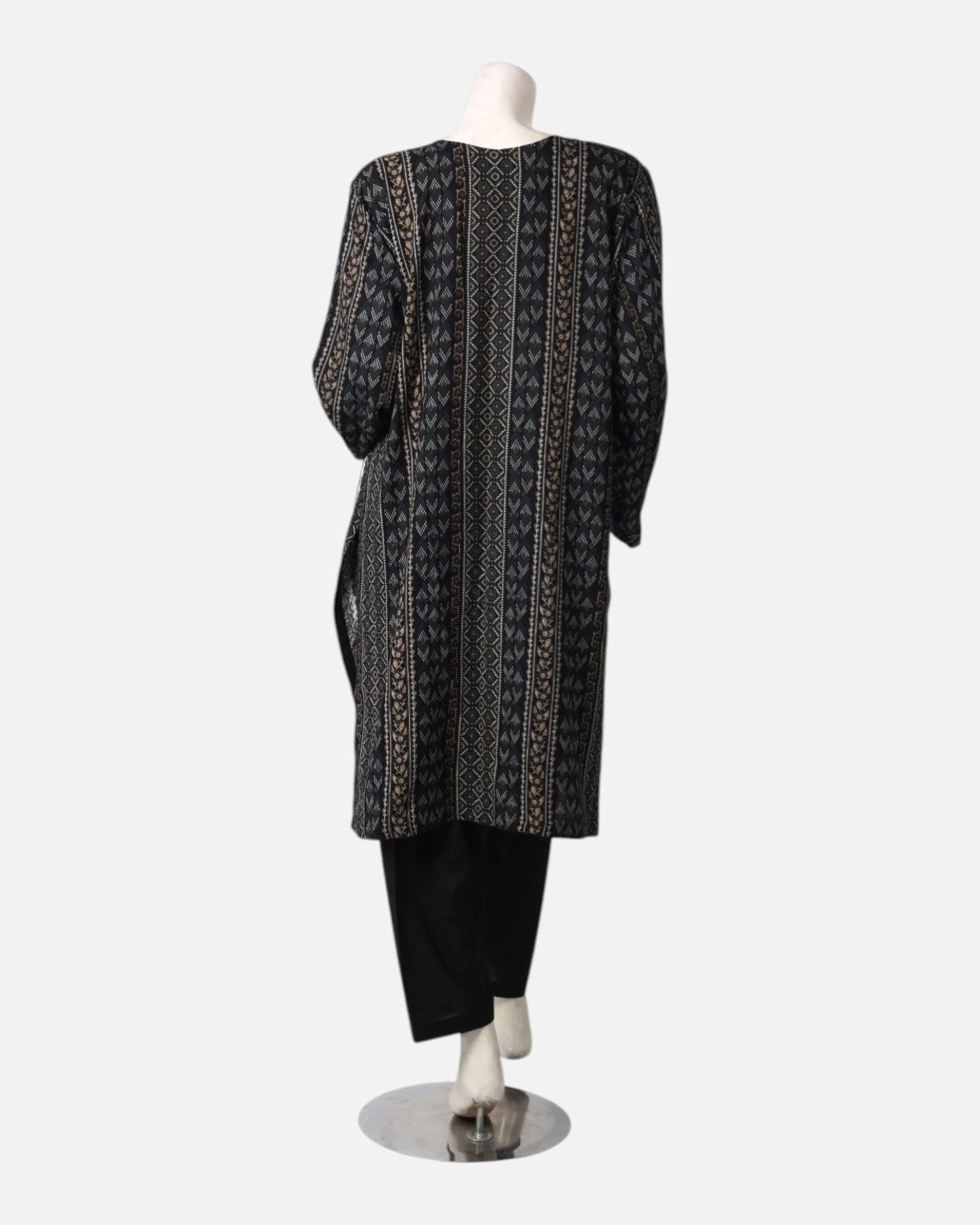 Afghan Black & White Punjabi Suit – 3 Piece Cotton Traditional Dress