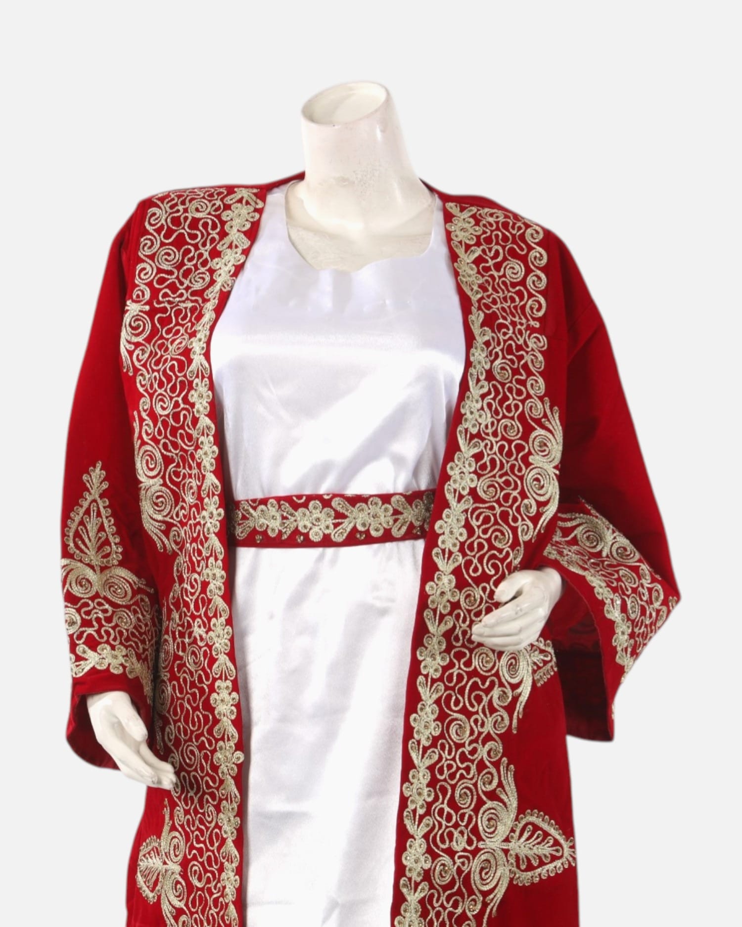 Red Velvet Afghan Dress with Intricate Gold Embroidery – Traditional Afghan Heritage Wear