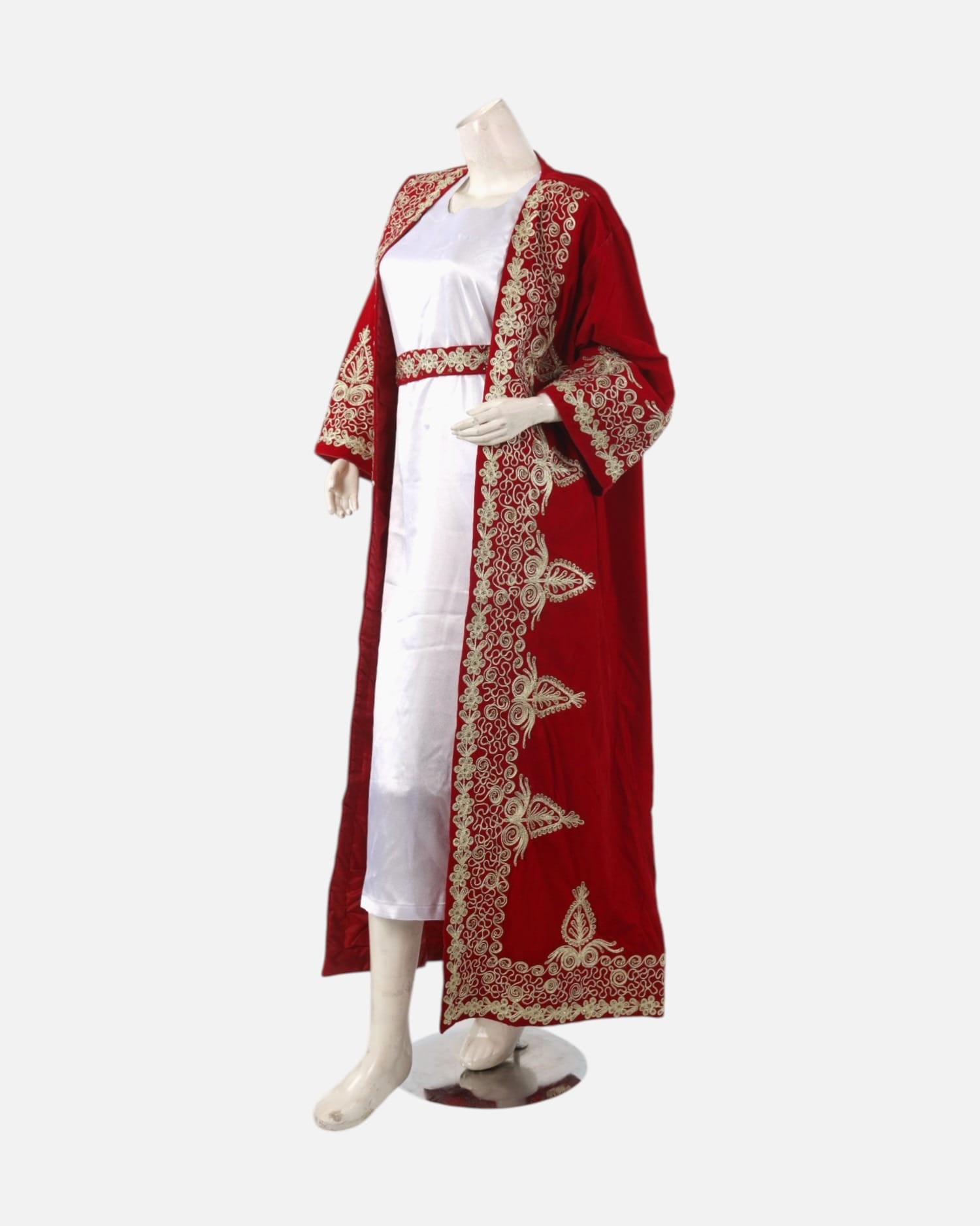 Red Velvet Afghan Dress with Intricate Gold Embroidery – Traditional Afghan Heritage Wear