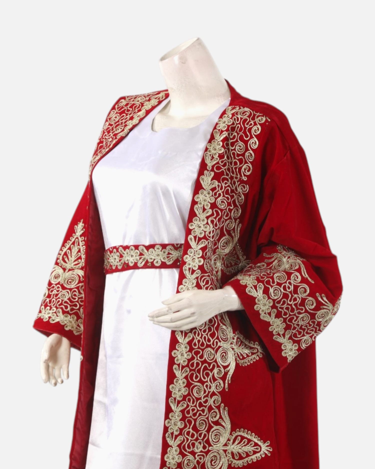 Red Velvet Afghan Dress with Intricate Gold Embroidery – Traditional Afghan Heritage Wear