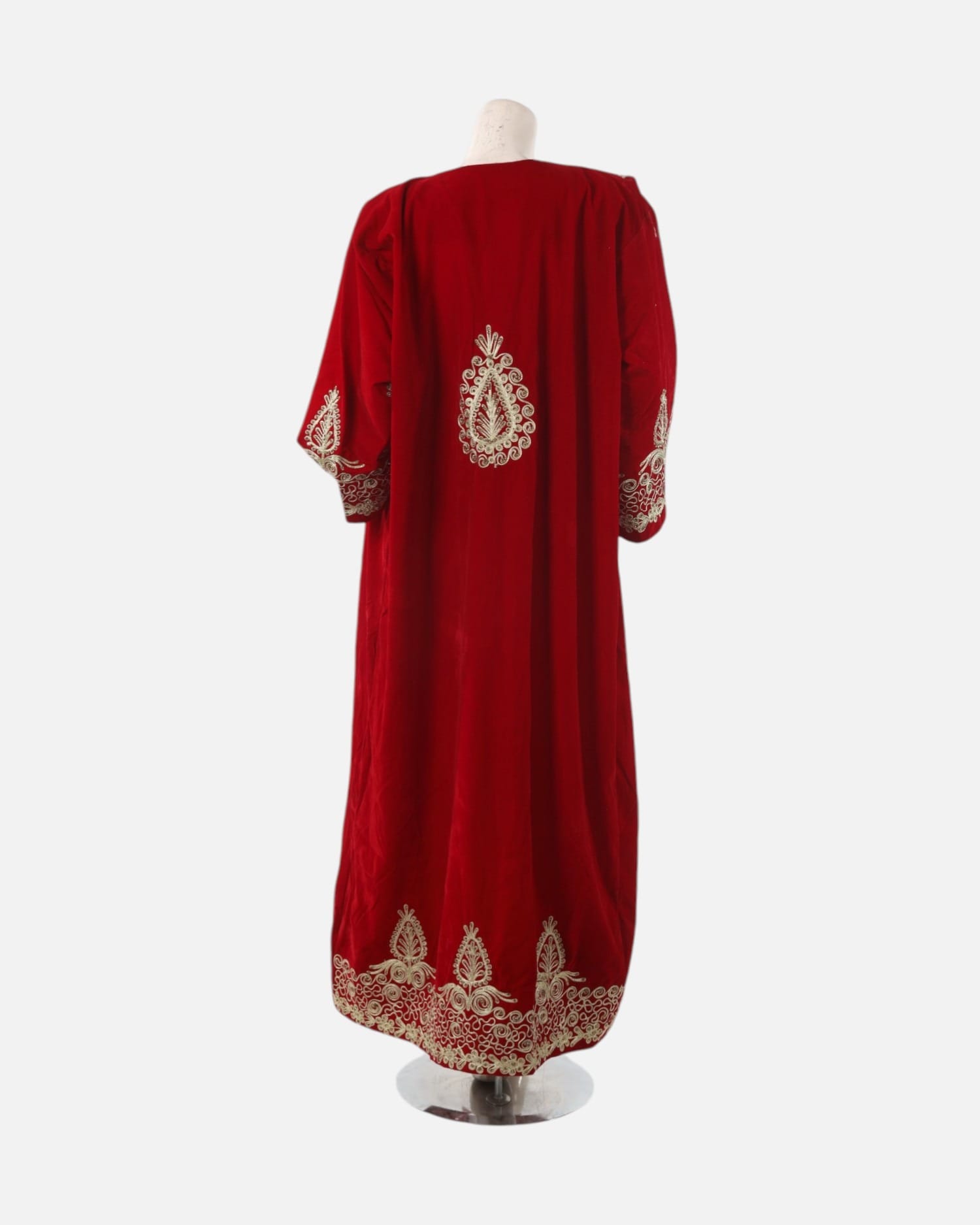 Red Velvet Afghan Dress with Intricate Gold Embroidery – Traditional Afghan Heritage Wear