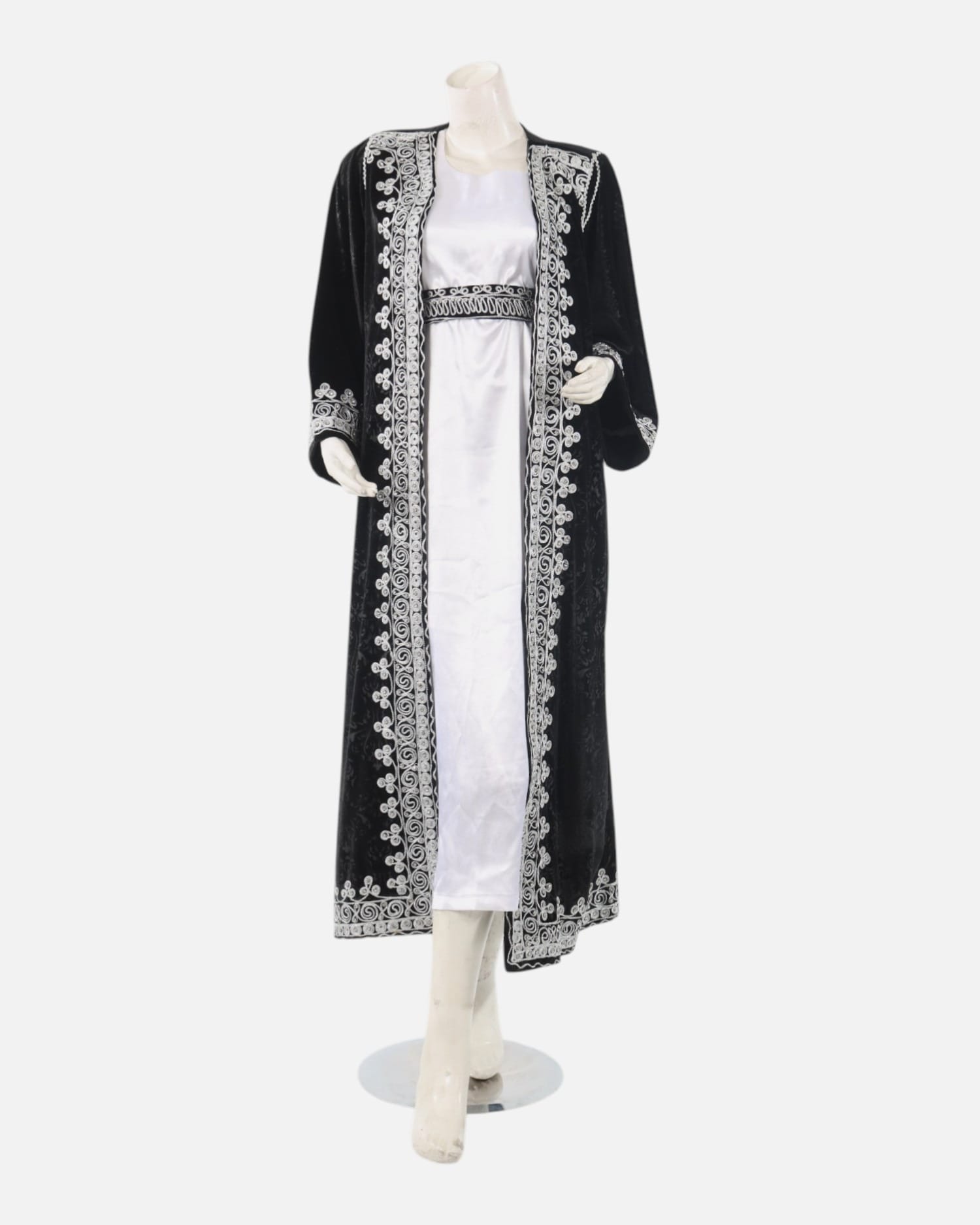 Black Velvet Dress with Silver Embroidery – Traditional Afghan Cultural Wear