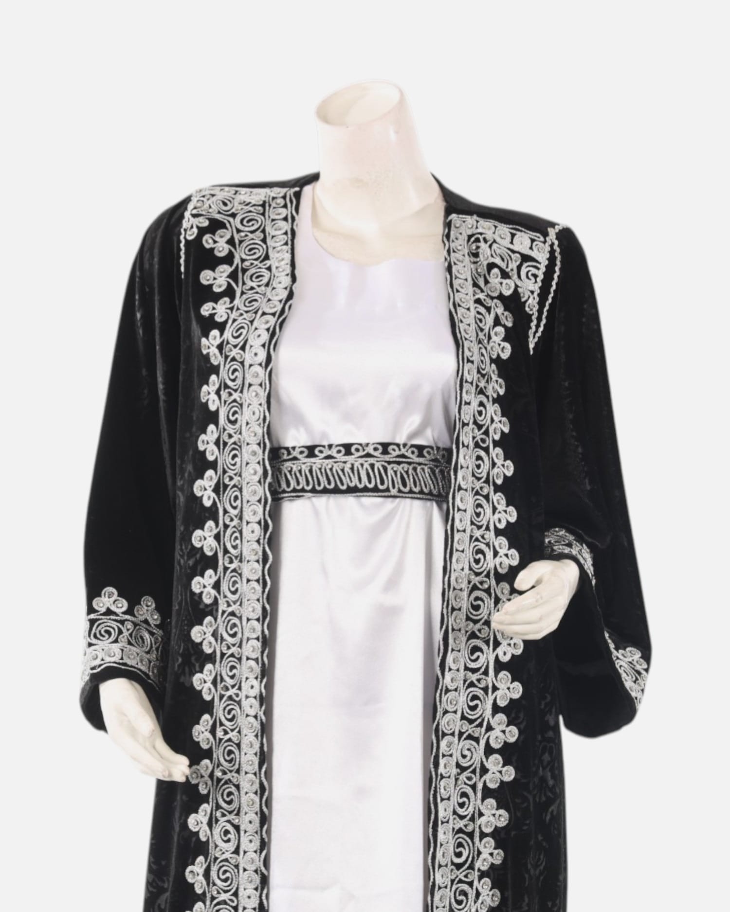 Black Velvet Dress with Silver Embroidery – Traditional Afghan Cultural Wear