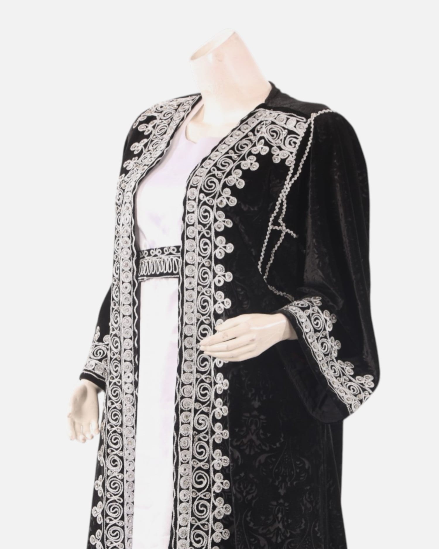 Black Velvet Dress with Silver Embroidery – Traditional Afghan Cultural Wear