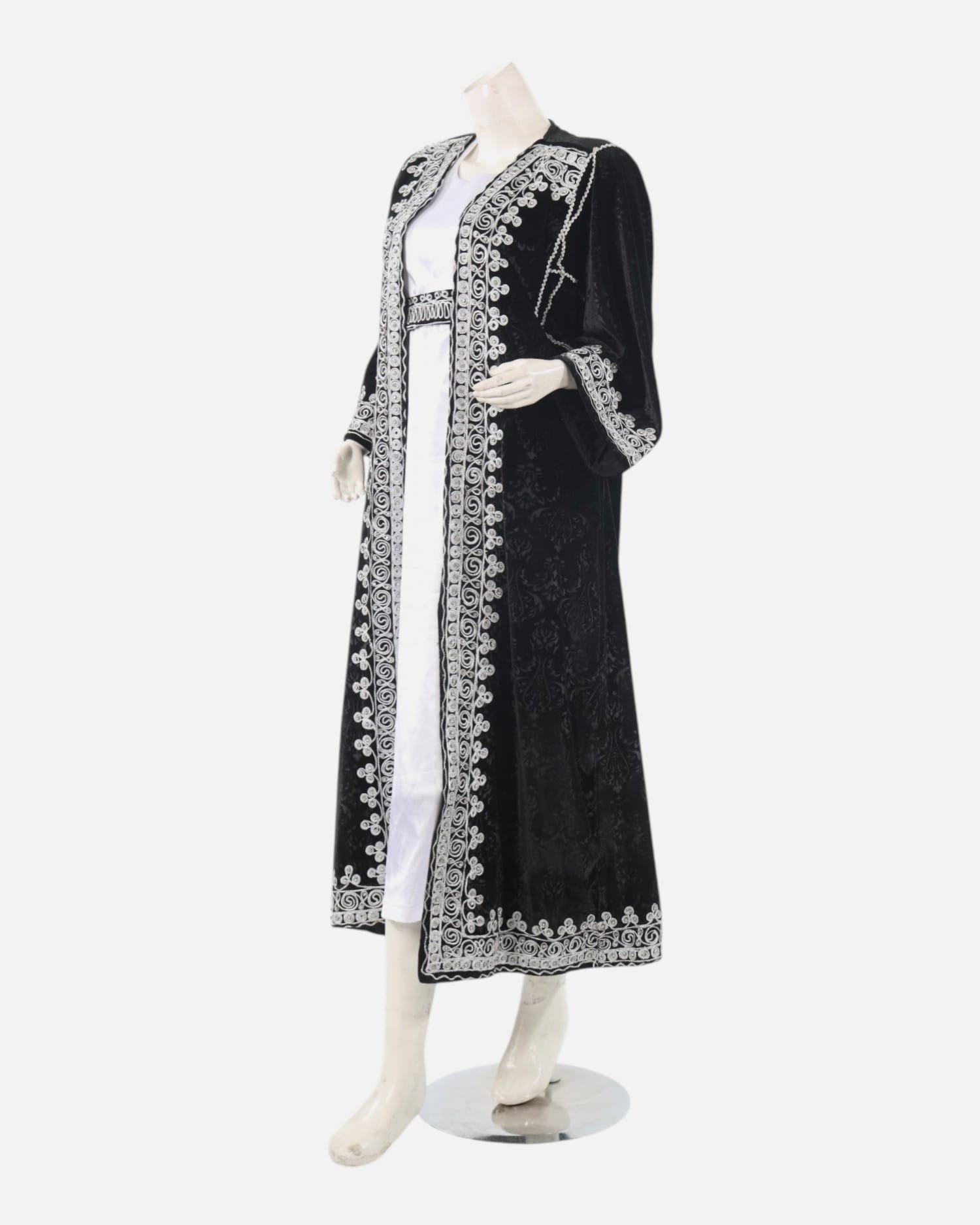 Black Velvet Dress with Silver Embroidery – Traditional Afghan Cultural Wear