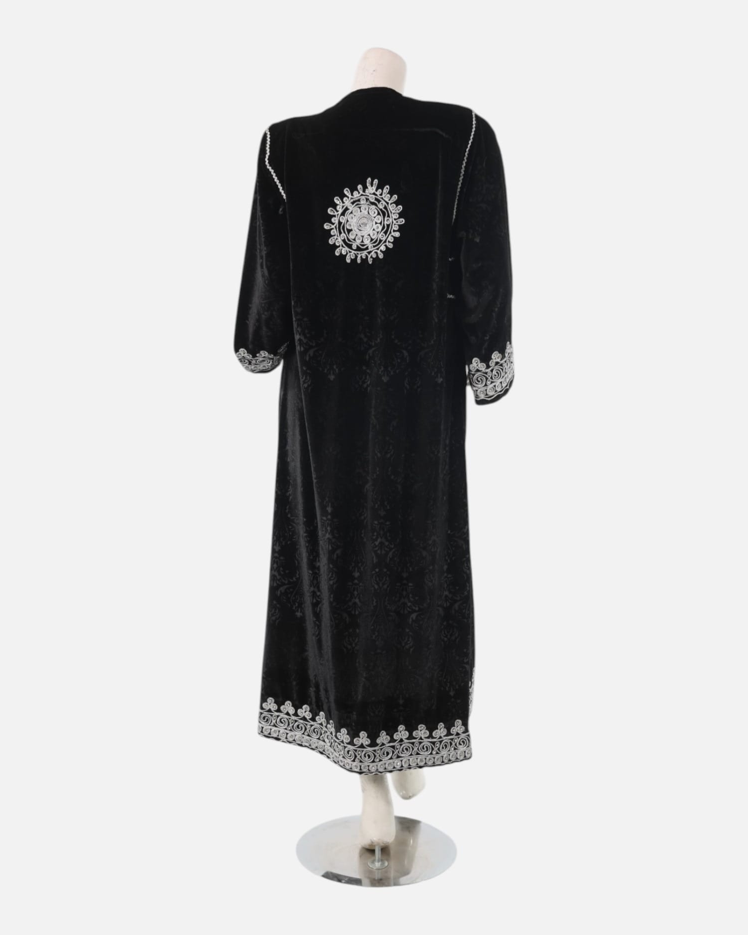 Black Velvet Dress with Silver Embroidery – Traditional Afghan Cultural Wear