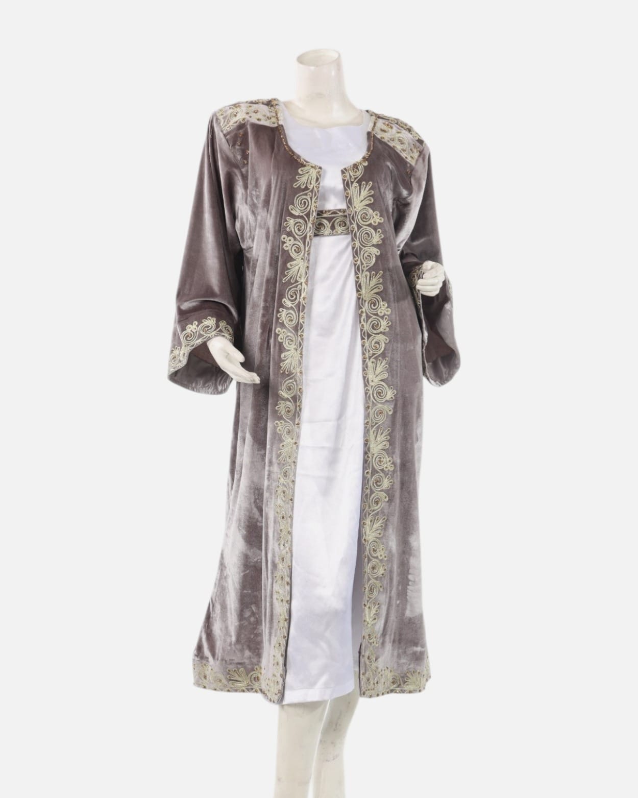 Handmade Afghan Chapan with Dress – Steel Velvet with Intricate Gulabatun Embroider