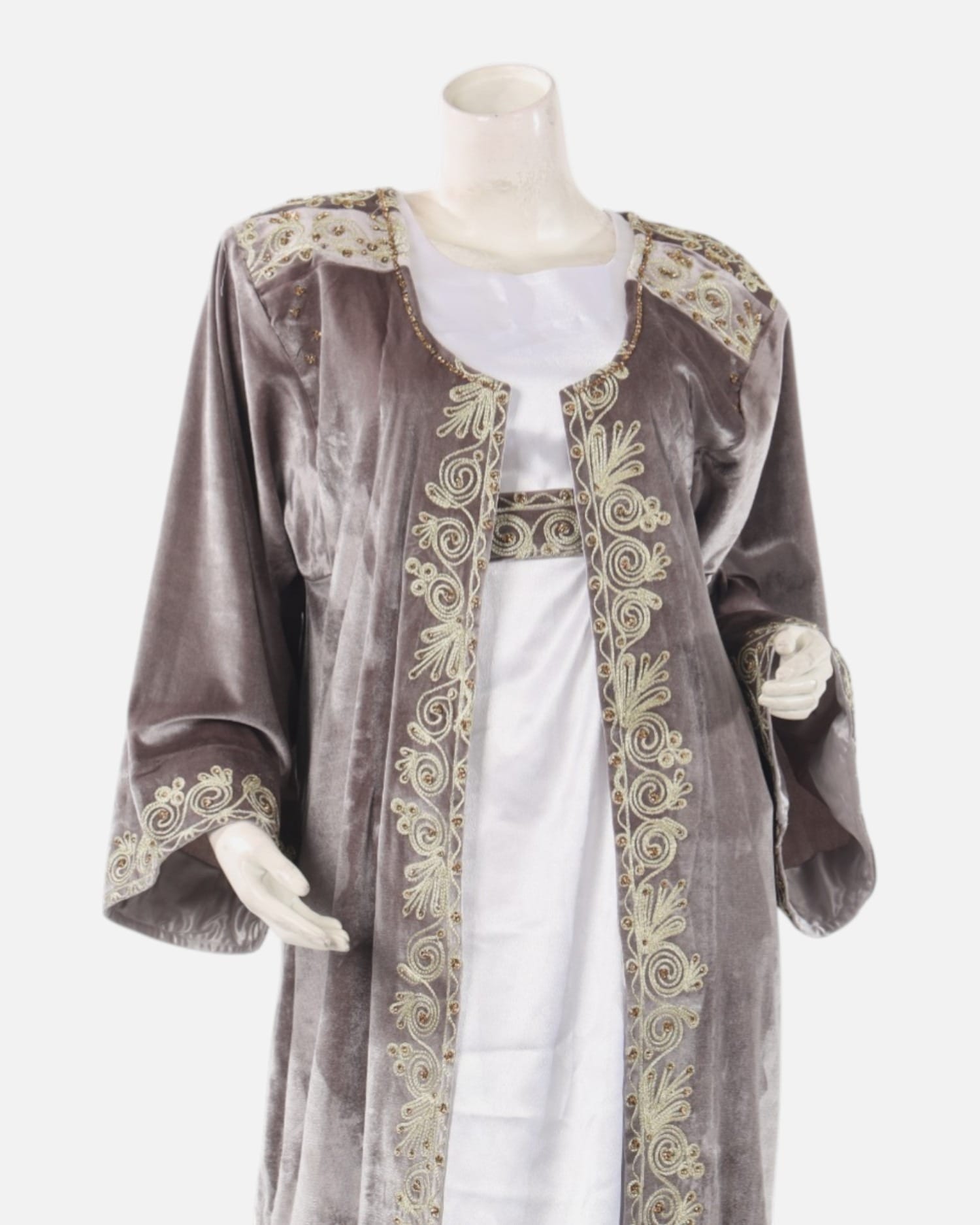 Handmade Afghan Chapan with Dress – Steel Velvet with Intricate Gulabatun Embroider