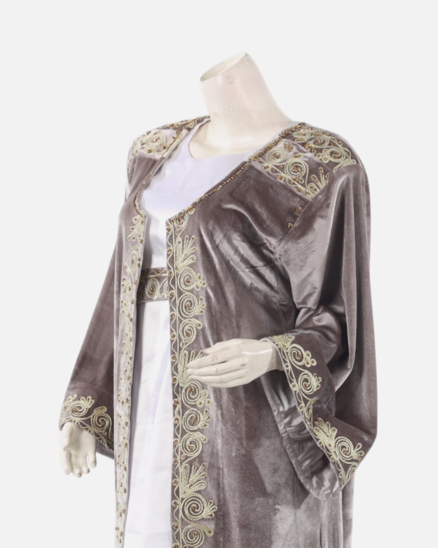 Handmade Afghan Chapan with Dress – Steel Velvet with Intricate Gulabatun Embroider