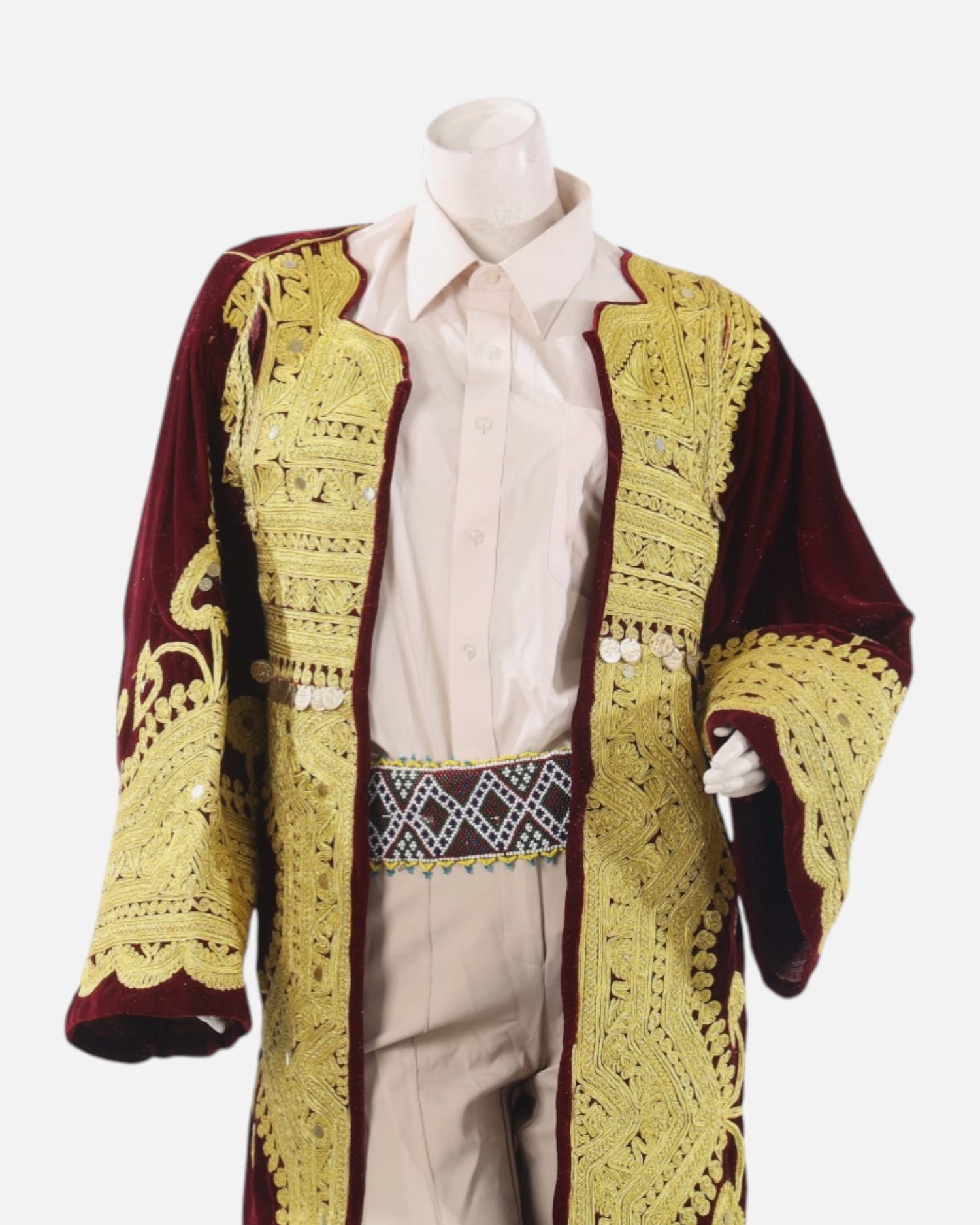 Handmade Afghan Chapan with Gold Cherma Embroidery – Velvet Traditional Wear for Weddings and Cultural Events