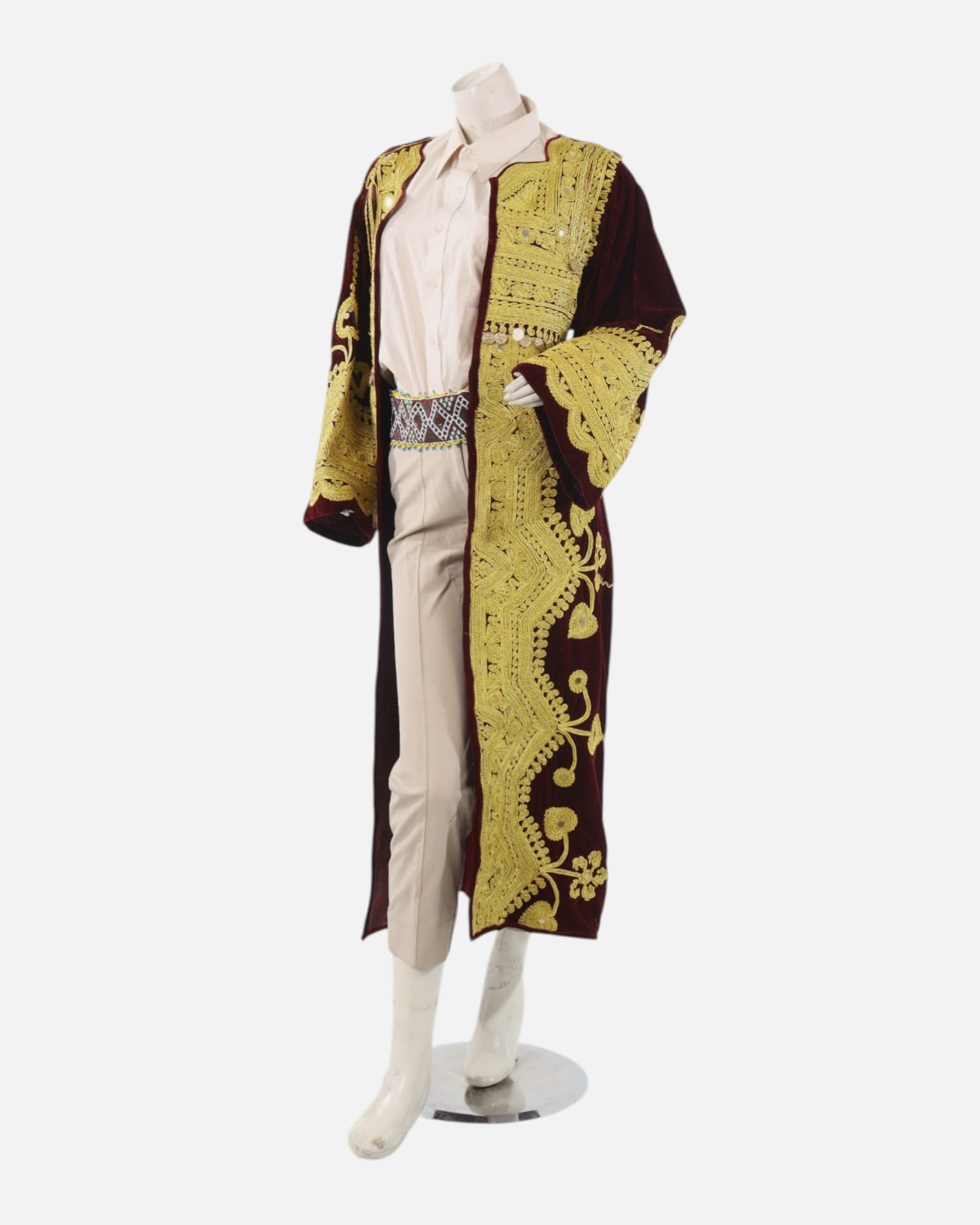 Handmade Afghan Chapan with Gold Cherma Embroidery – Velvet Traditional Wear for Weddings and Cultural Events