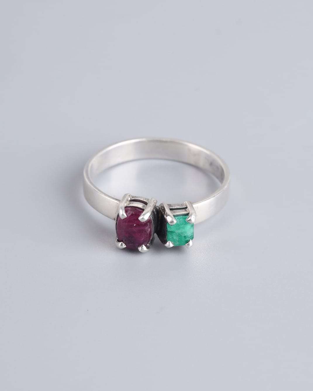Silver Ring with Jagdalk Ruby & Panjshir Emerald