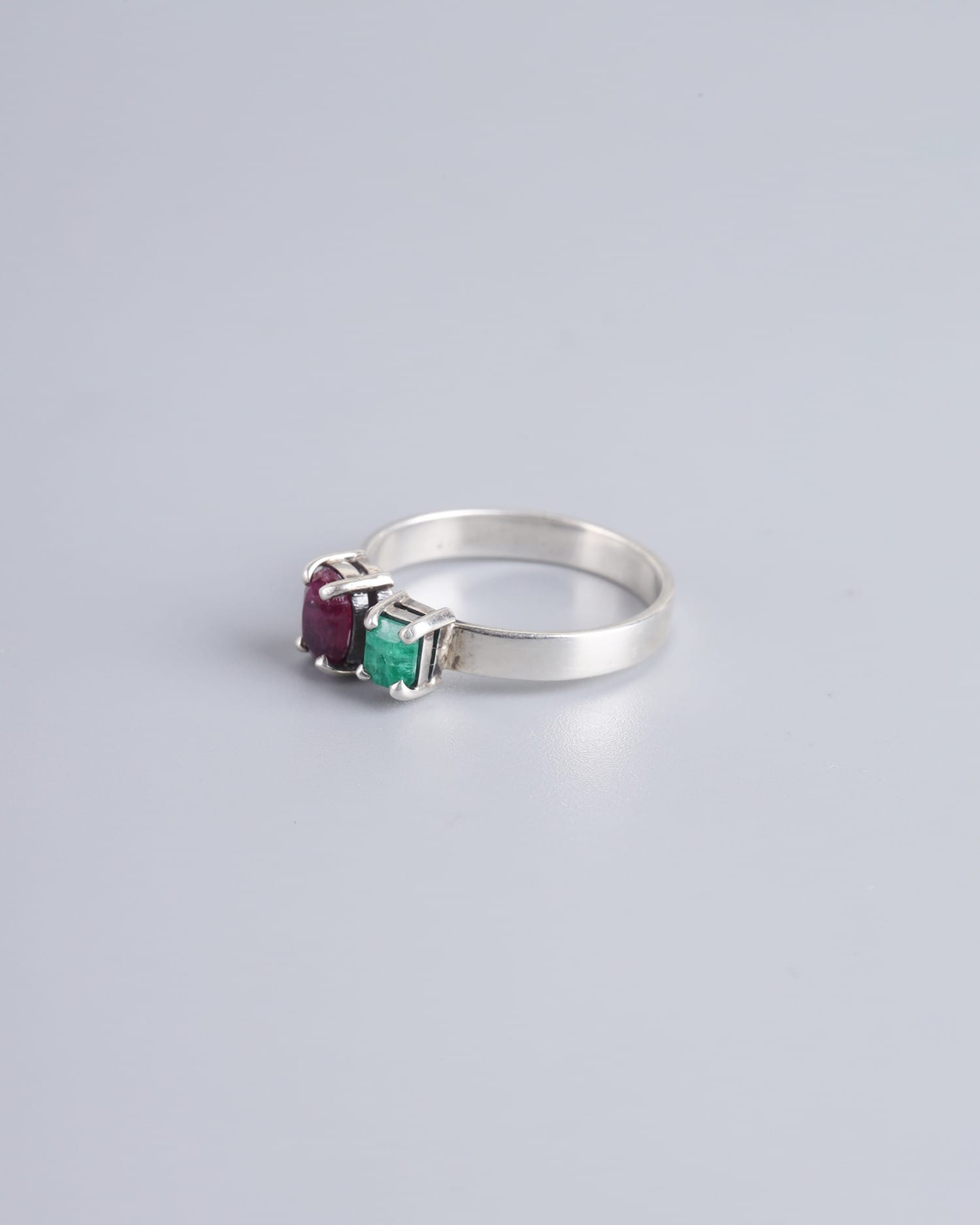 Silver Ring with Jagdalk Ruby & Panjshir Emerald