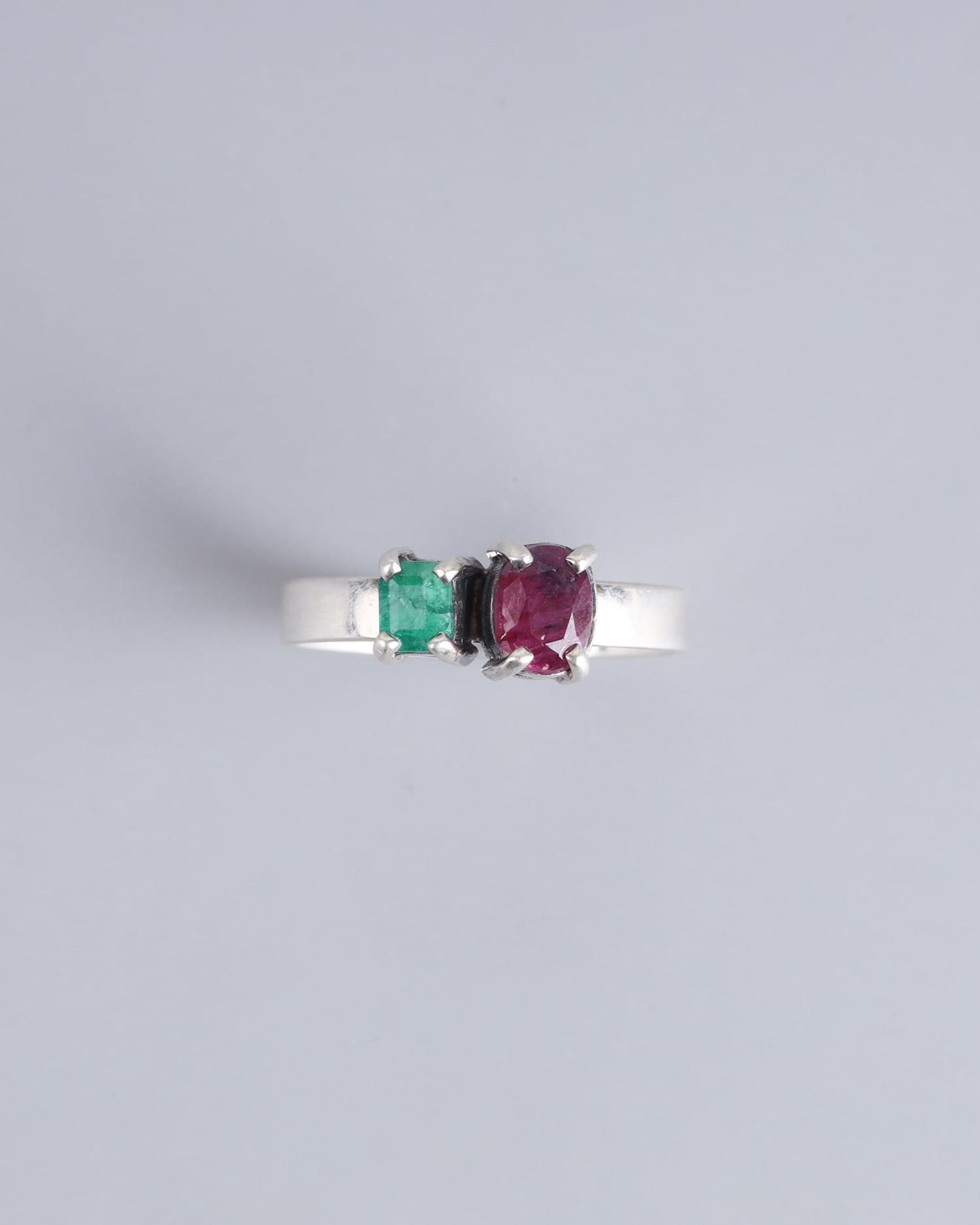Silver Ring with Jagdalk Ruby & Panjshir Emerald