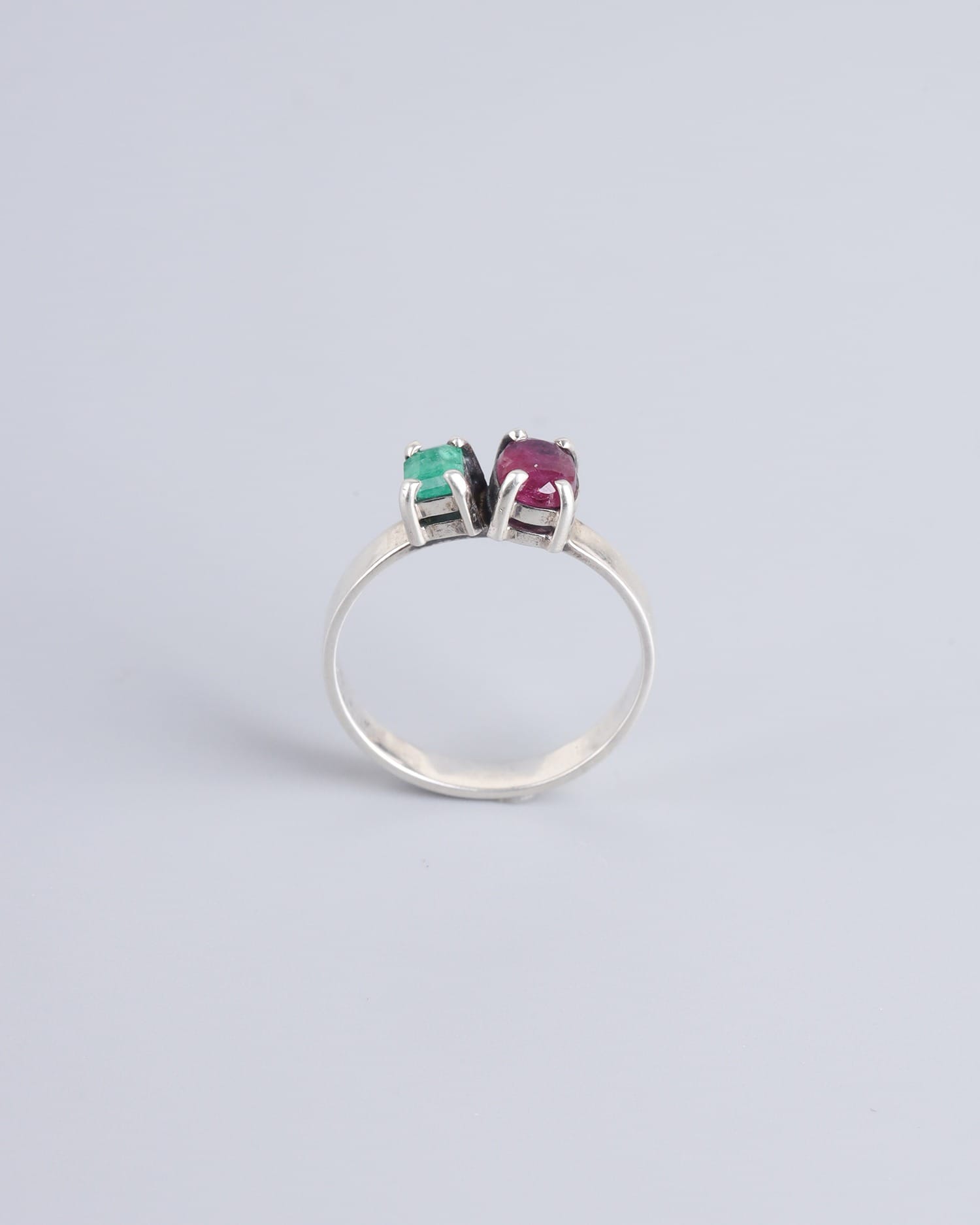 Silver Ring with Jagdalk Ruby & Panjshir Emerald