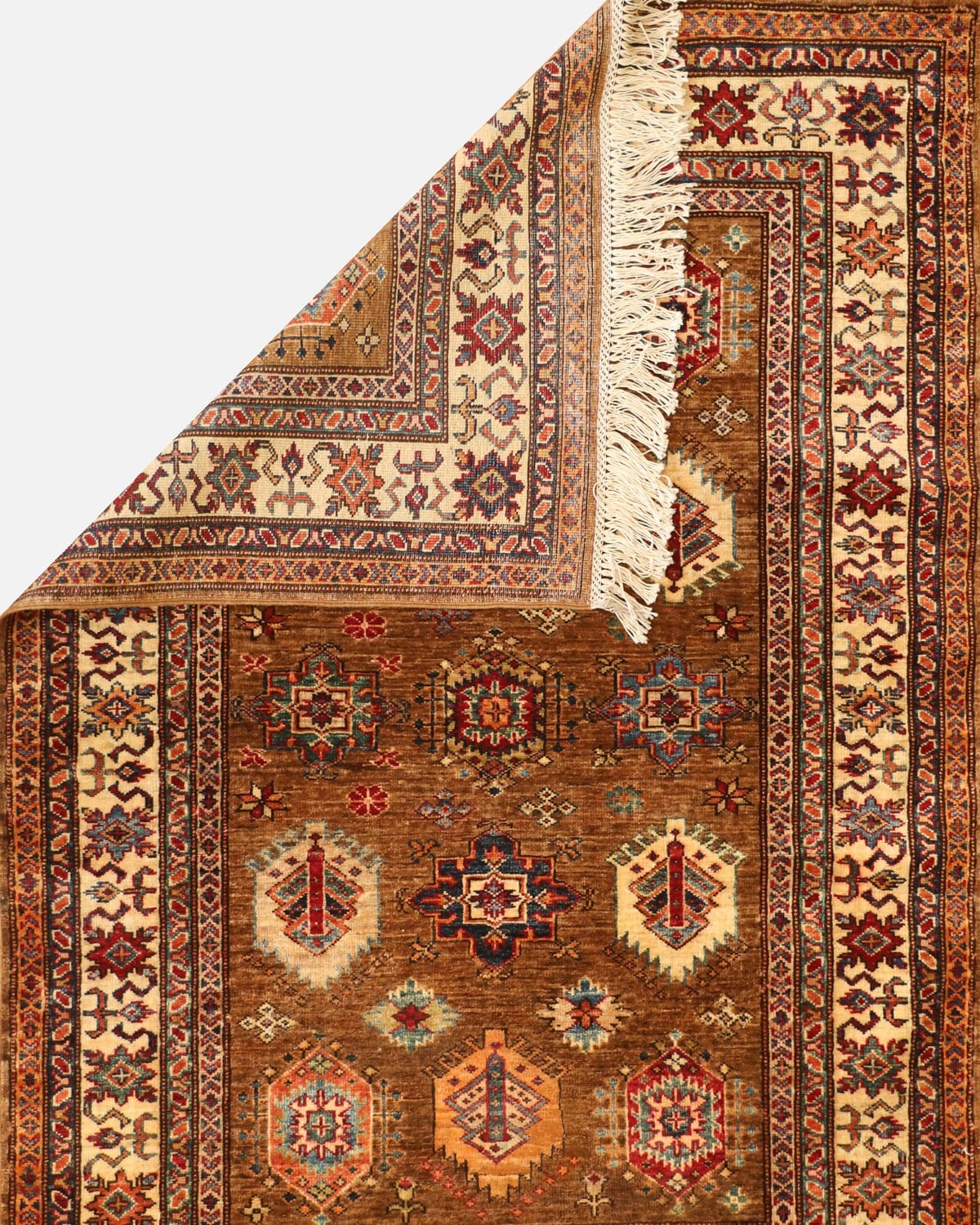Qazaq Afghan Rug – Wool & Cotton, Hand-Knotted, 1.30x2.30 meters