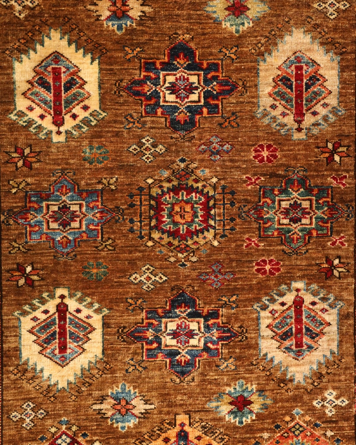 Qazaq Afghan Rug – Wool & Cotton, Hand-Knotted, 1.30x2.30 meters
