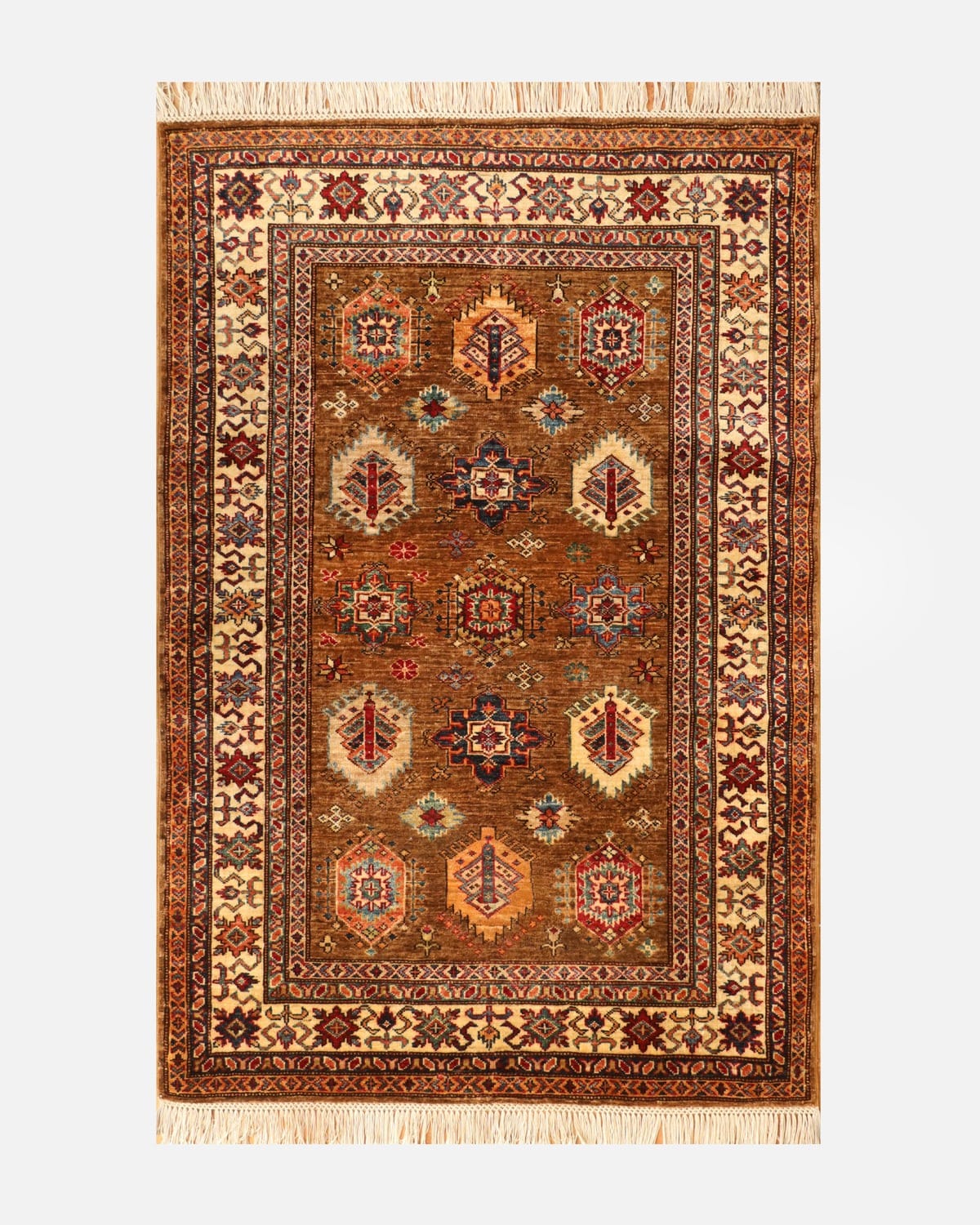 Qazaq Afghan Rug – Wool & Cotton, Hand-Knotted, 1.30x2.30 meters