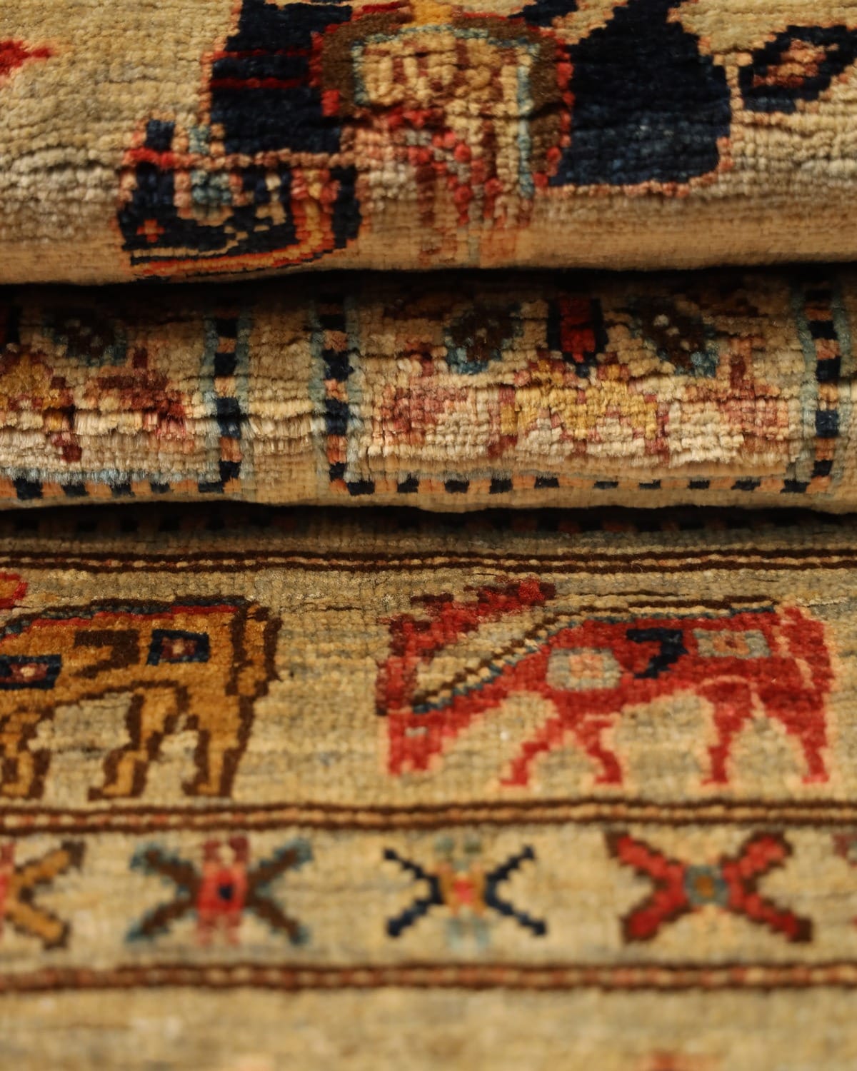 Museum Style Afghan Pazeraak Rug – Hand Knotted Wool & Cotton Tribal Horse Motif Carpet, Authentic Afghan Artisan Rug 1.50×2 m