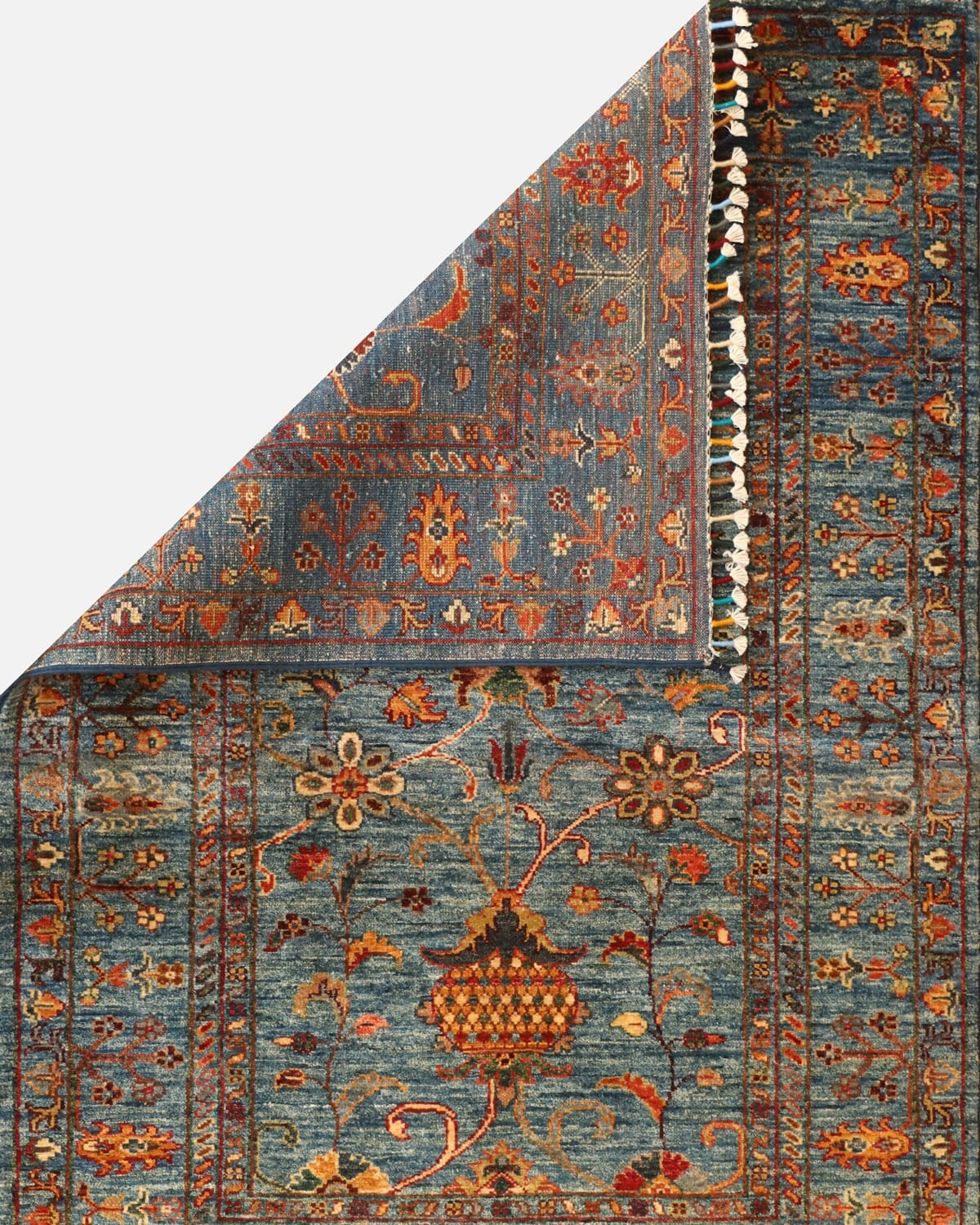 Sultani Afghan Hand Knotted Rug - Wool & Cotton Traditional Carpet- 1×2 m (35×40 in) Blue Floral Design