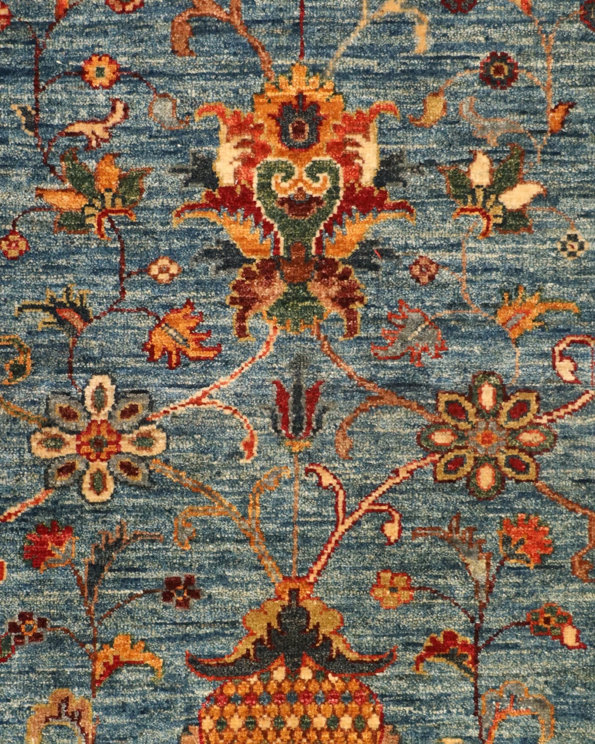Sultani Afghan Hand Knotted Rug - Wool & Cotton Traditional Carpet- 1×2 m (35×40 in) Blue Floral Design