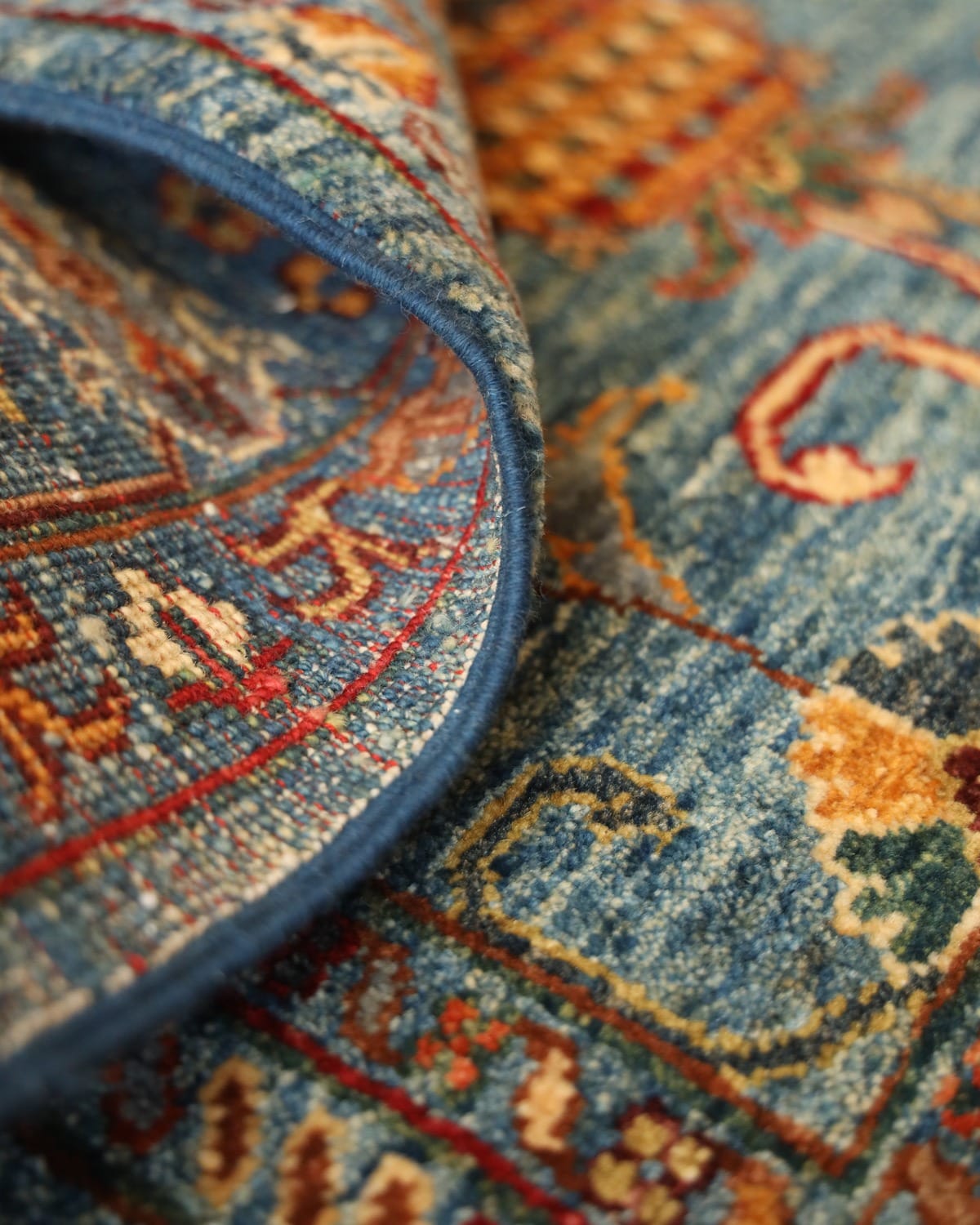 Sultani Afghan Hand Knotted Rug - Wool & Cotton Traditional Carpet- 1×2 m (35×40 in) Blue Floral Design