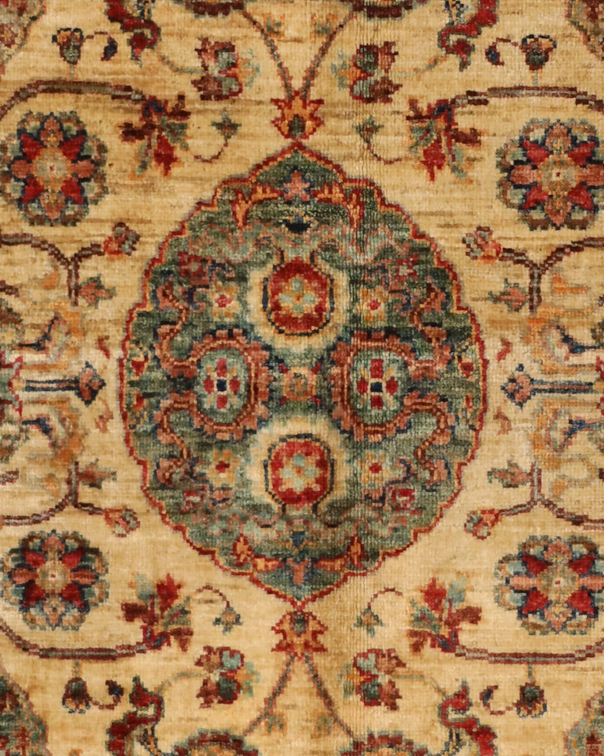 Traditional Afghan Harees Rug 1x2.15 – Handmade Wool Afghan Carpet, Cream & Turquoise Floral Pattern Rug, Artisan Oriental Area Rug