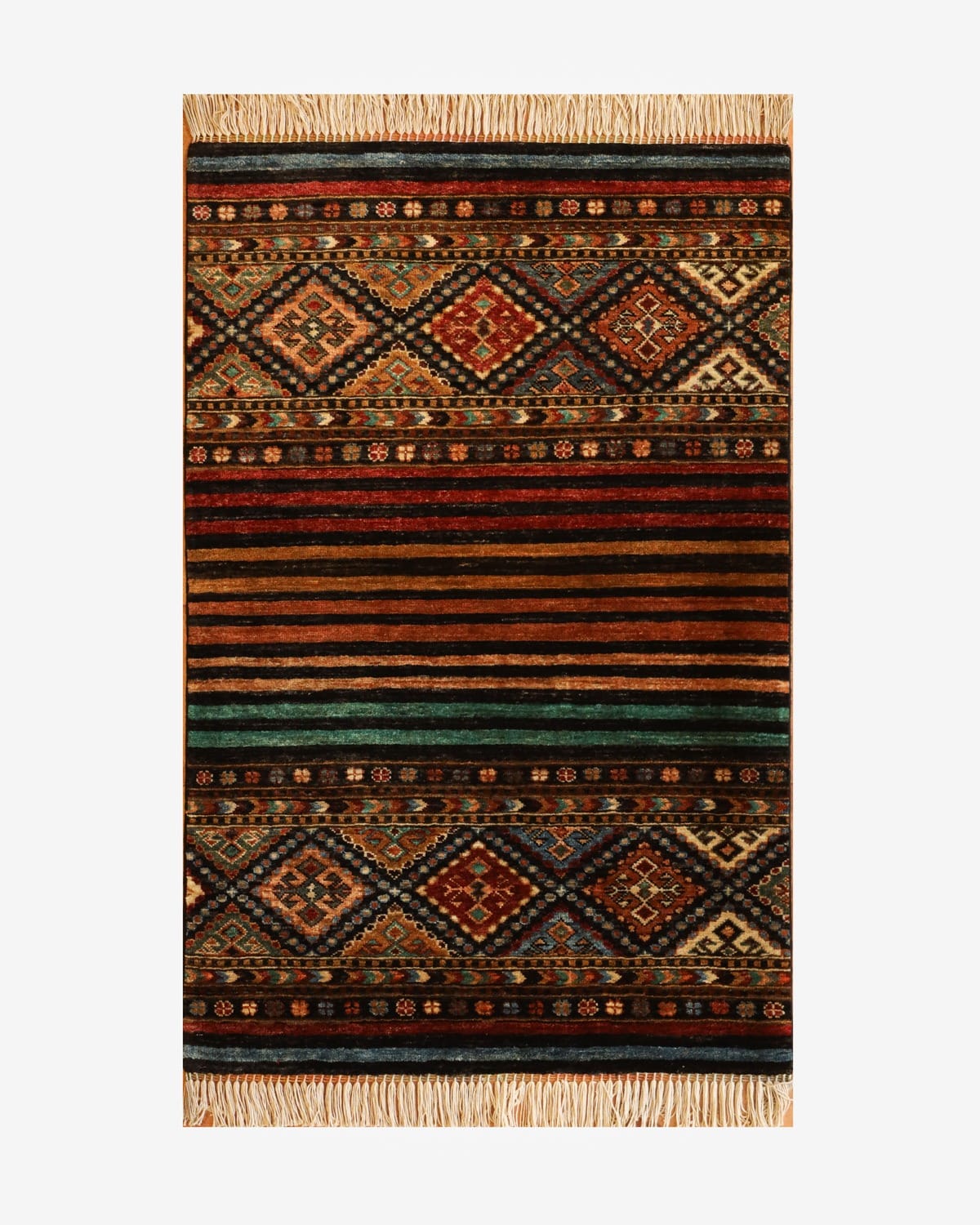Khorjeen Modern Afghan Rug  Hand-Knotted Wool Traditional Oriental Design Area Rug